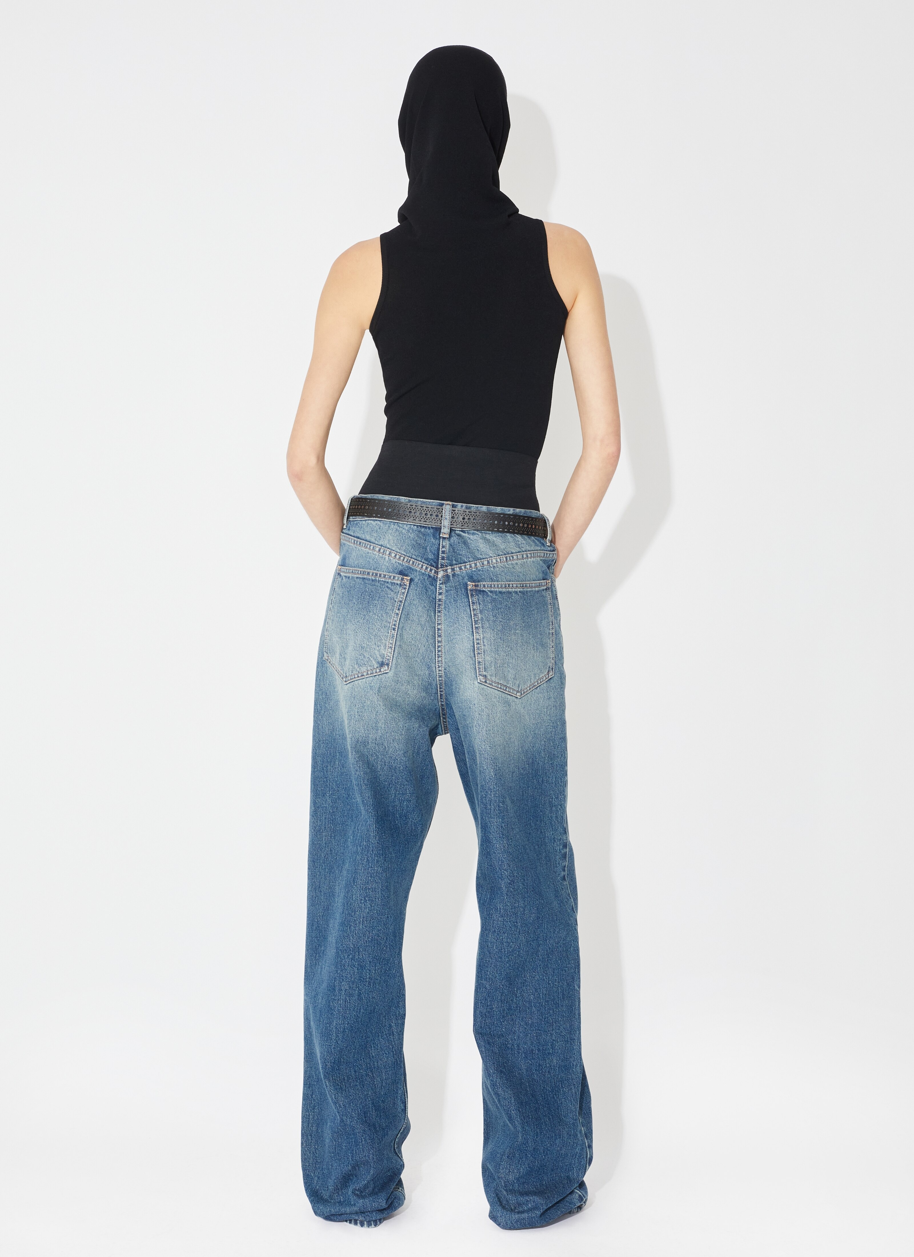 KNIT BELT DENIM PANT - 3