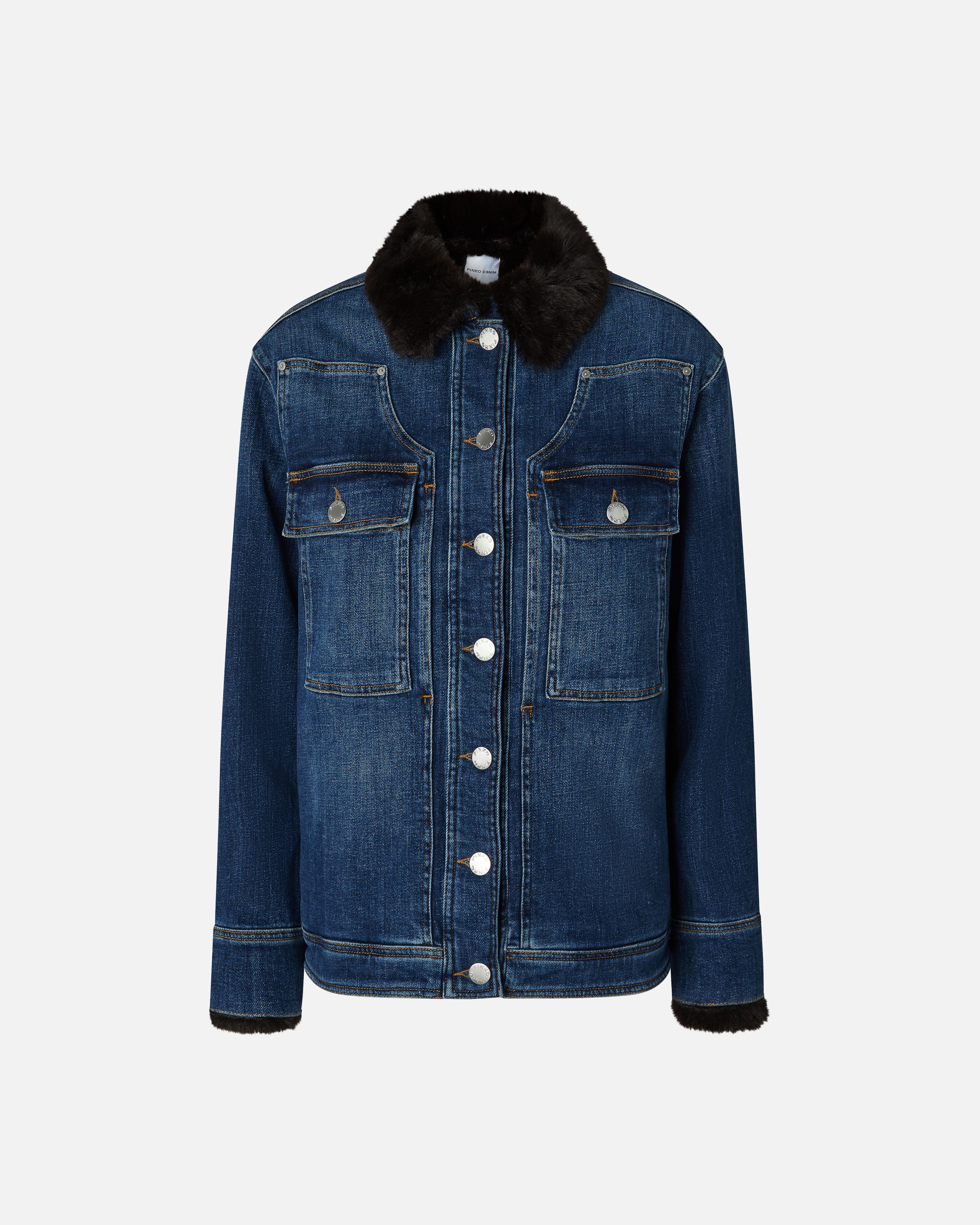 BLUE DENIM OVERSHIRT JACKET WITH FUR-EFFECT COLLAR - 1