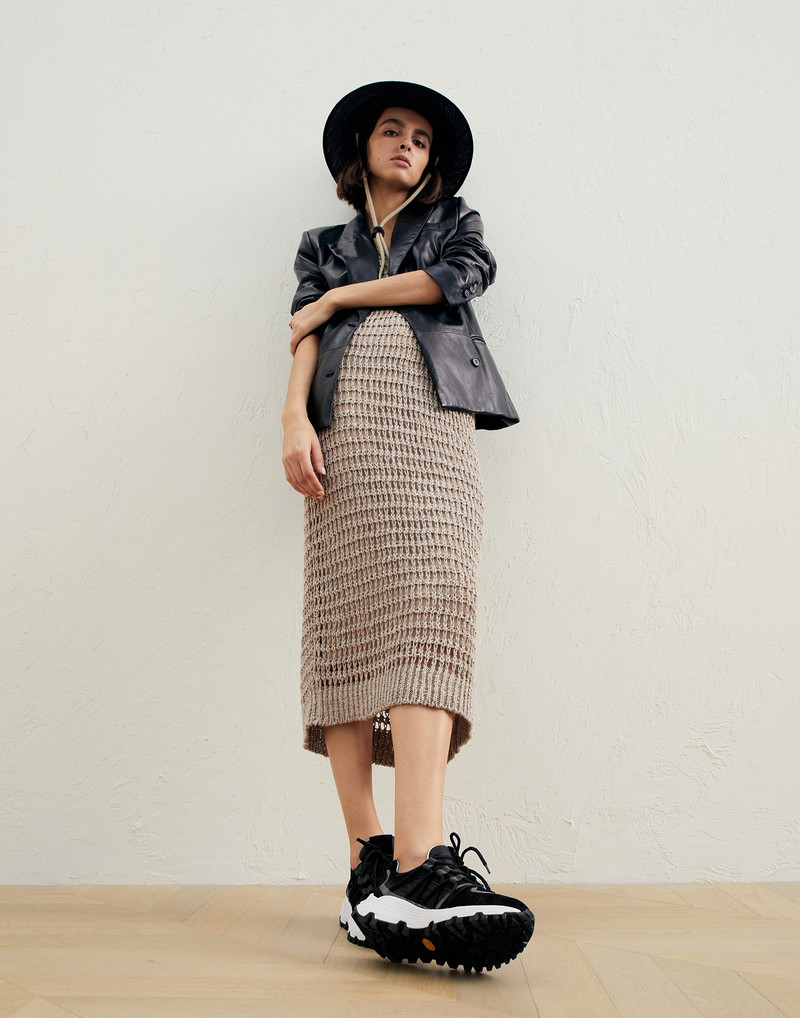 Brunello Cucinelli Suede and techno fabric sneakers with precious eyelets outlook