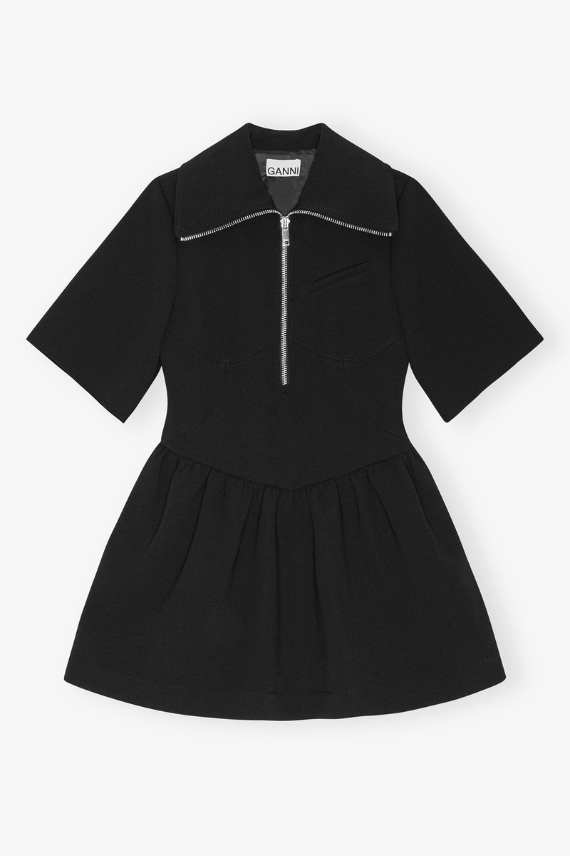 BLACK BONDED CREPE MINI DRESS 1