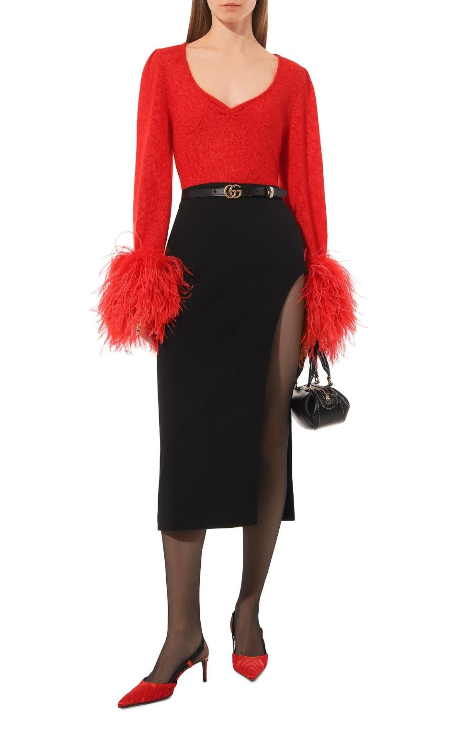 Red Feather Cuff Mohair Sweater - 2