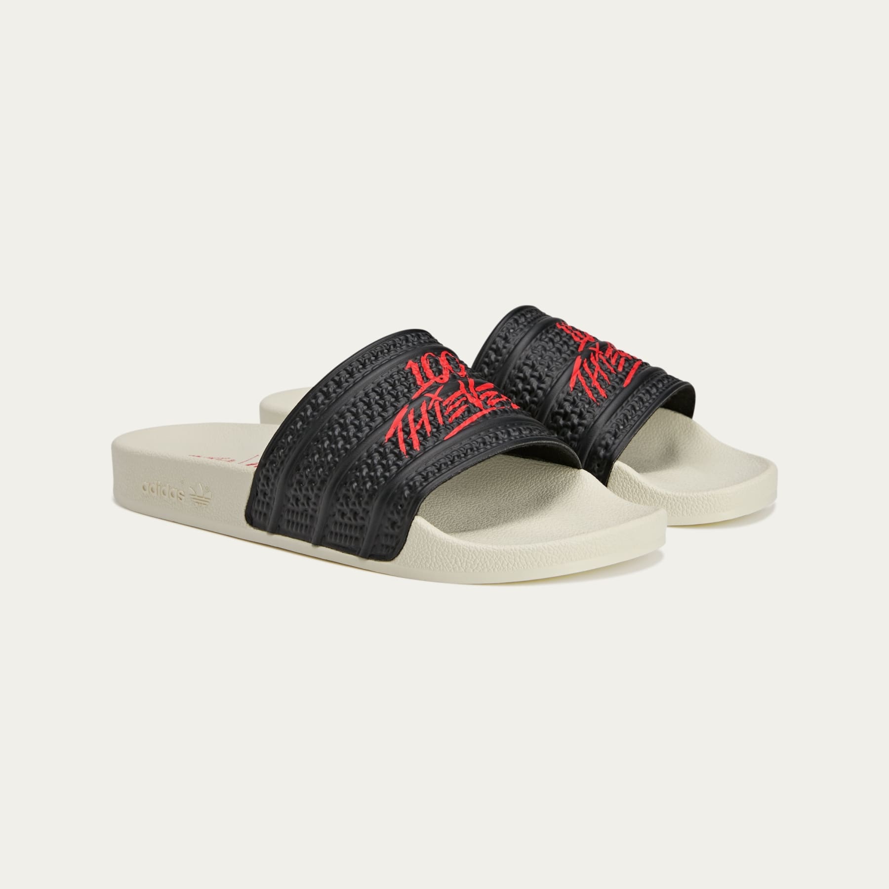 【Adidas x 100 Thieves】 Adilette Core Black Red adidas 100 Thieves Adilette | REVERSIBLE