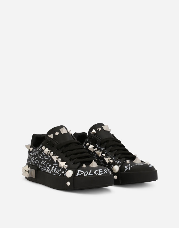 Printed calfskin Portofino sneakers with studs - 2