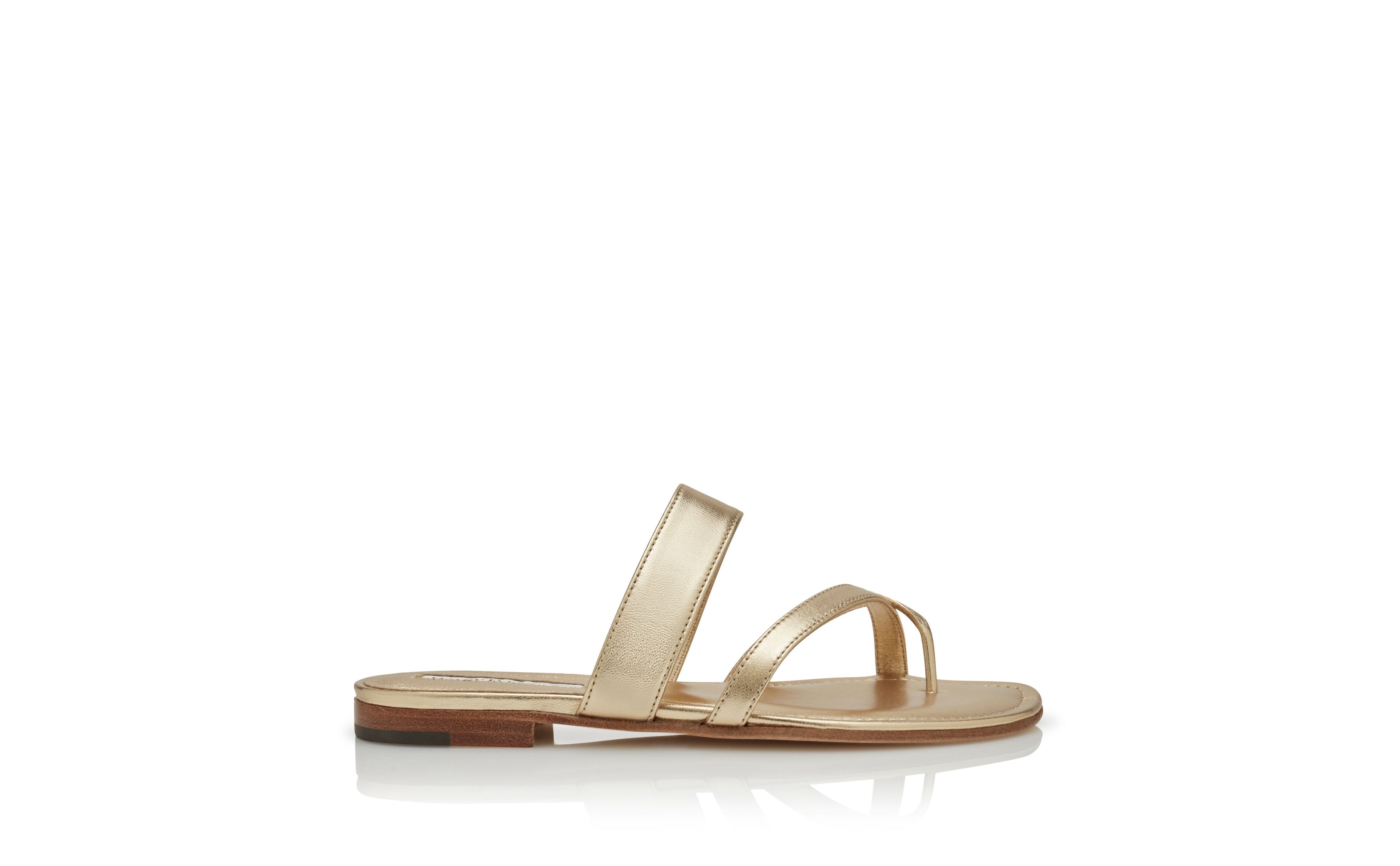 Gold Nappa Leather Flat Sandals - 1