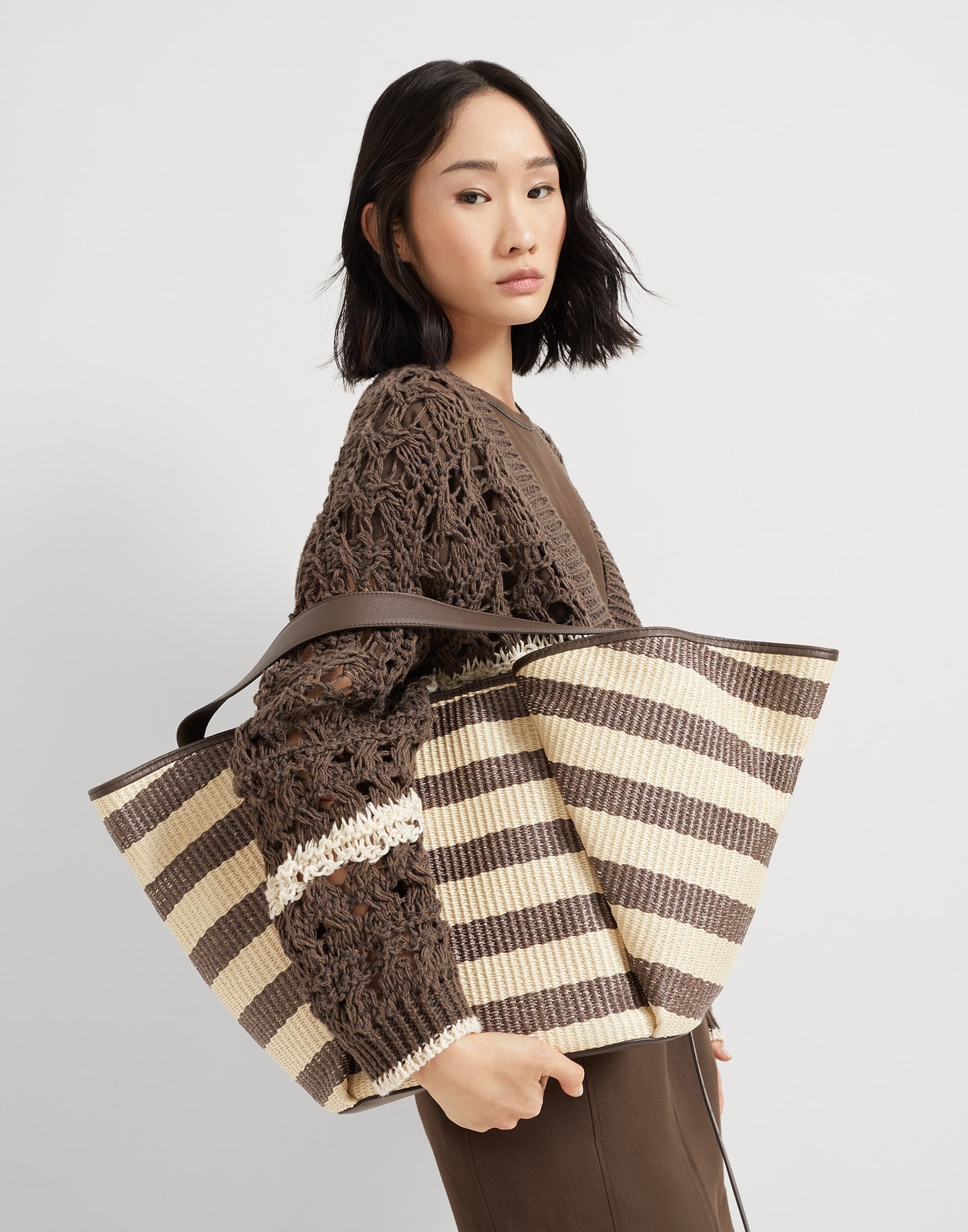 Marina large shopper bag in striped techno cotton raffia - 4