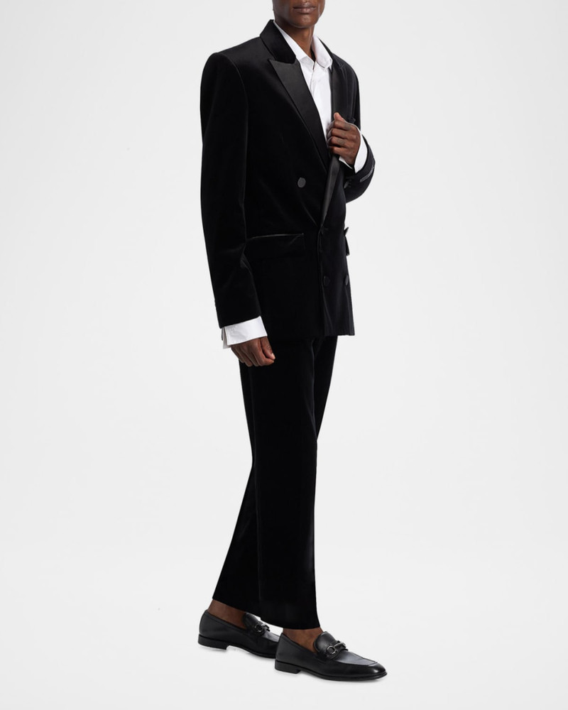 Balmain Men's Velvet Satin-Trim Double-Breasted Blazer outlook