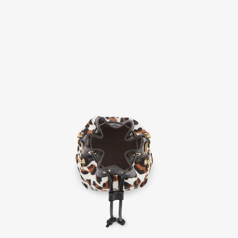 Small Mon Tresor bucket bag made of animal print sheepskin with gold-color metallic FENDI ROMA lette 4