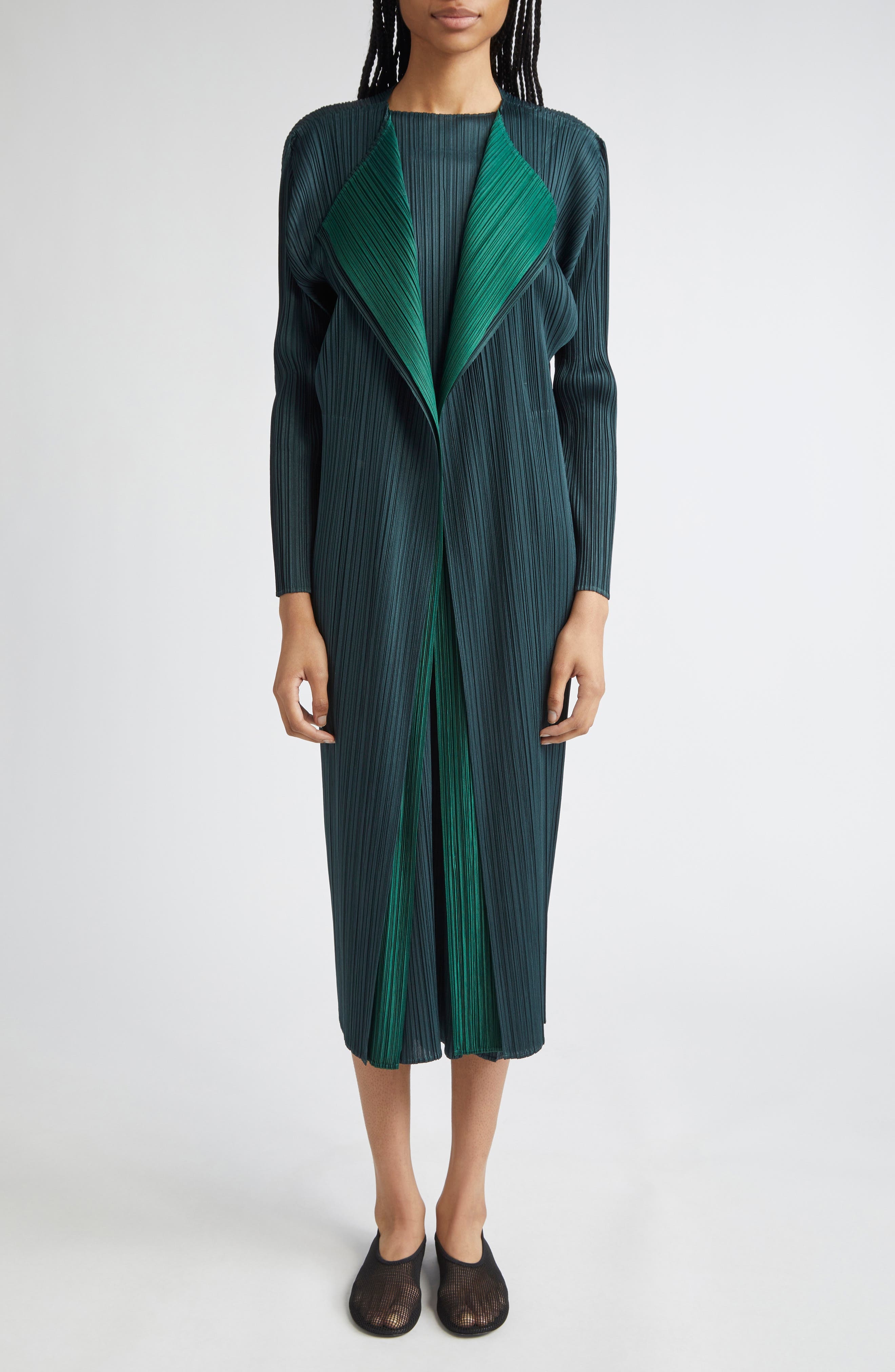 Pleats Please Issey Miyake Merry Bicolor Longline Cardigan in Green at Nordstrom - 2