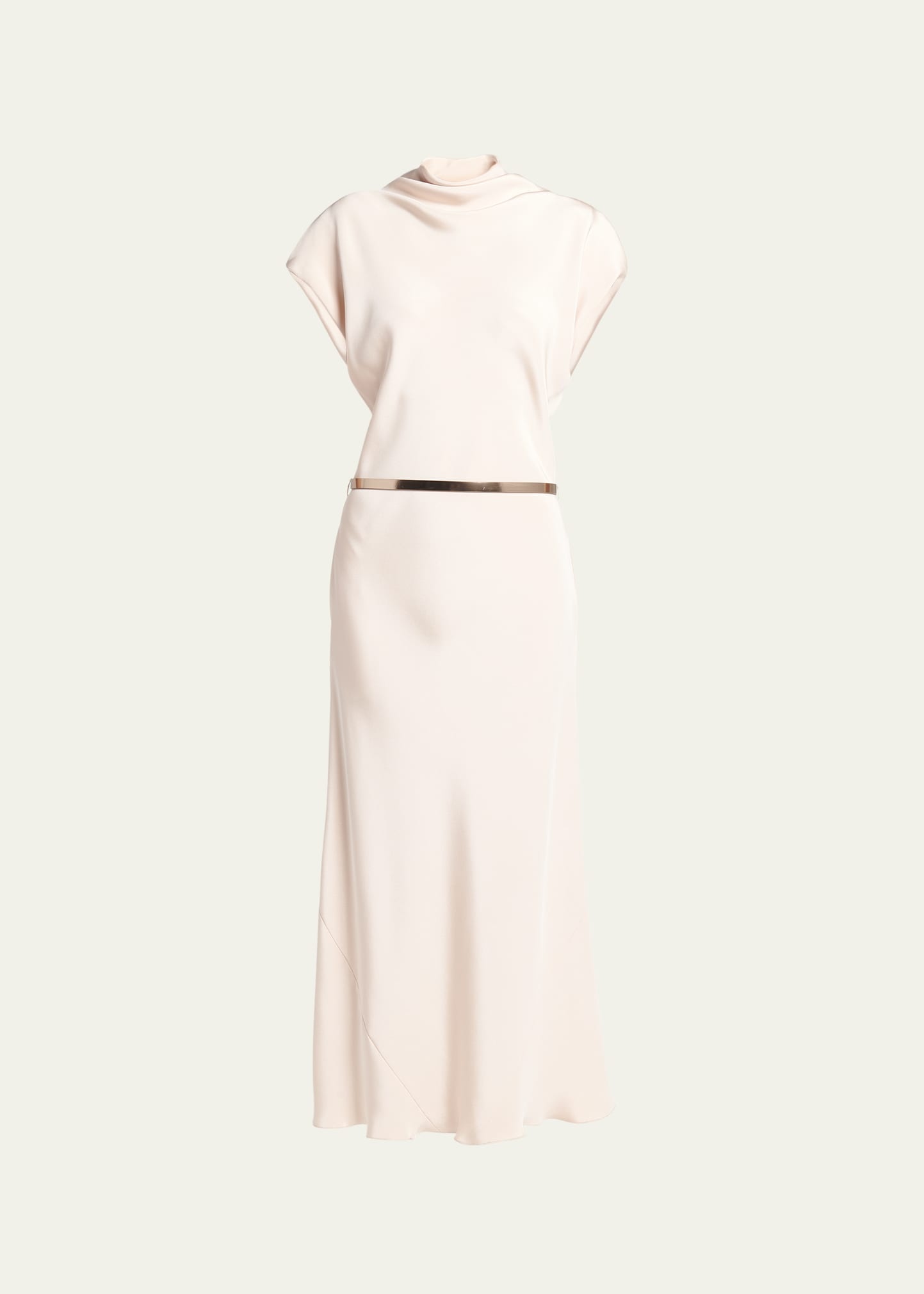 Cowl-Neck Silk Crepe Maxi Dress with Leather Belt - 1