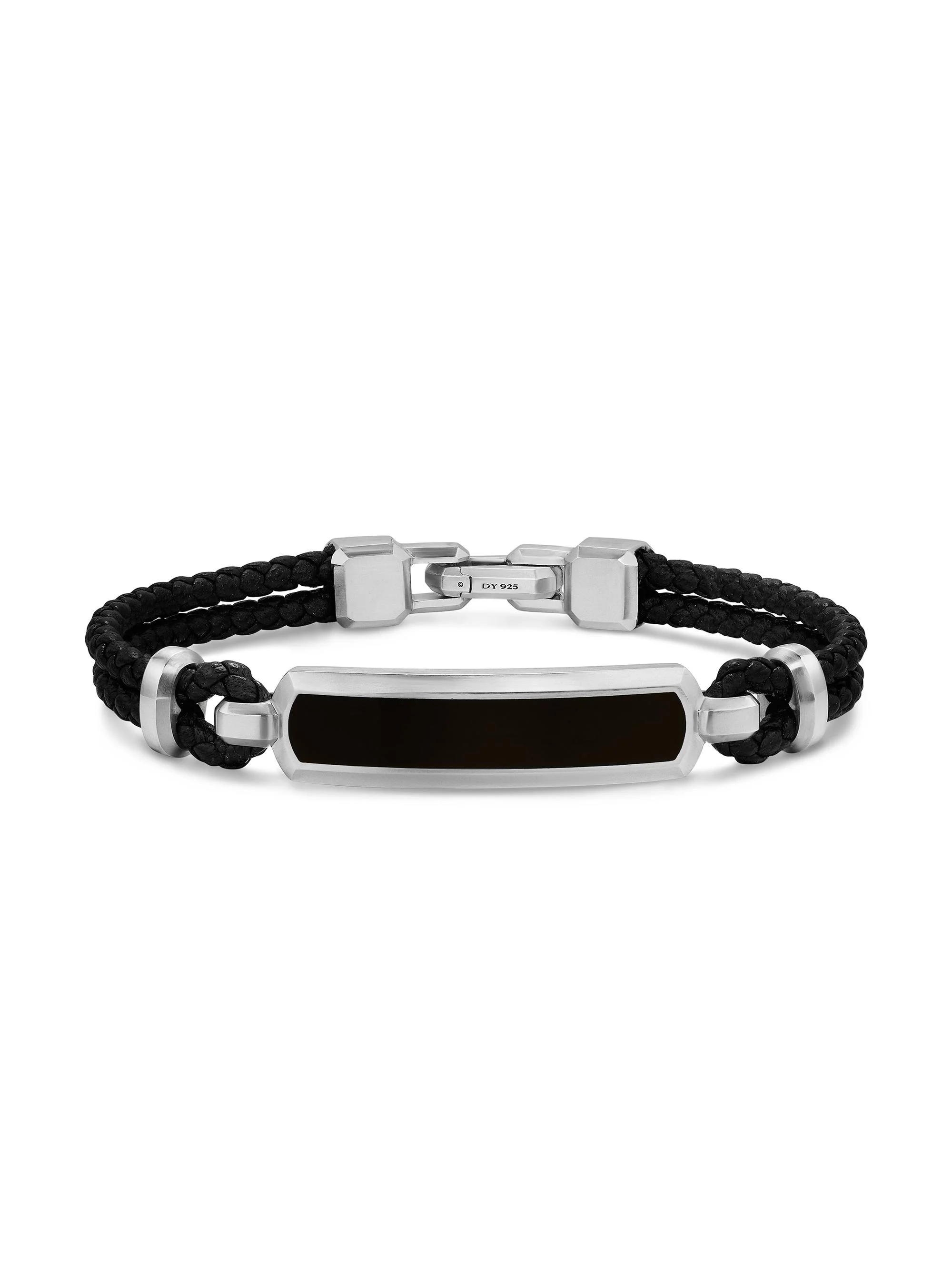 Men's Streamline ID Bar Bracelet in Black Leather - Black Onyx - 1