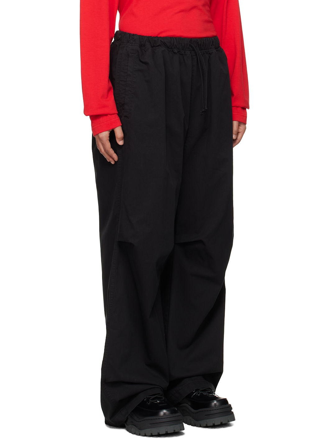 Black Tucked Wide Trousers - 2