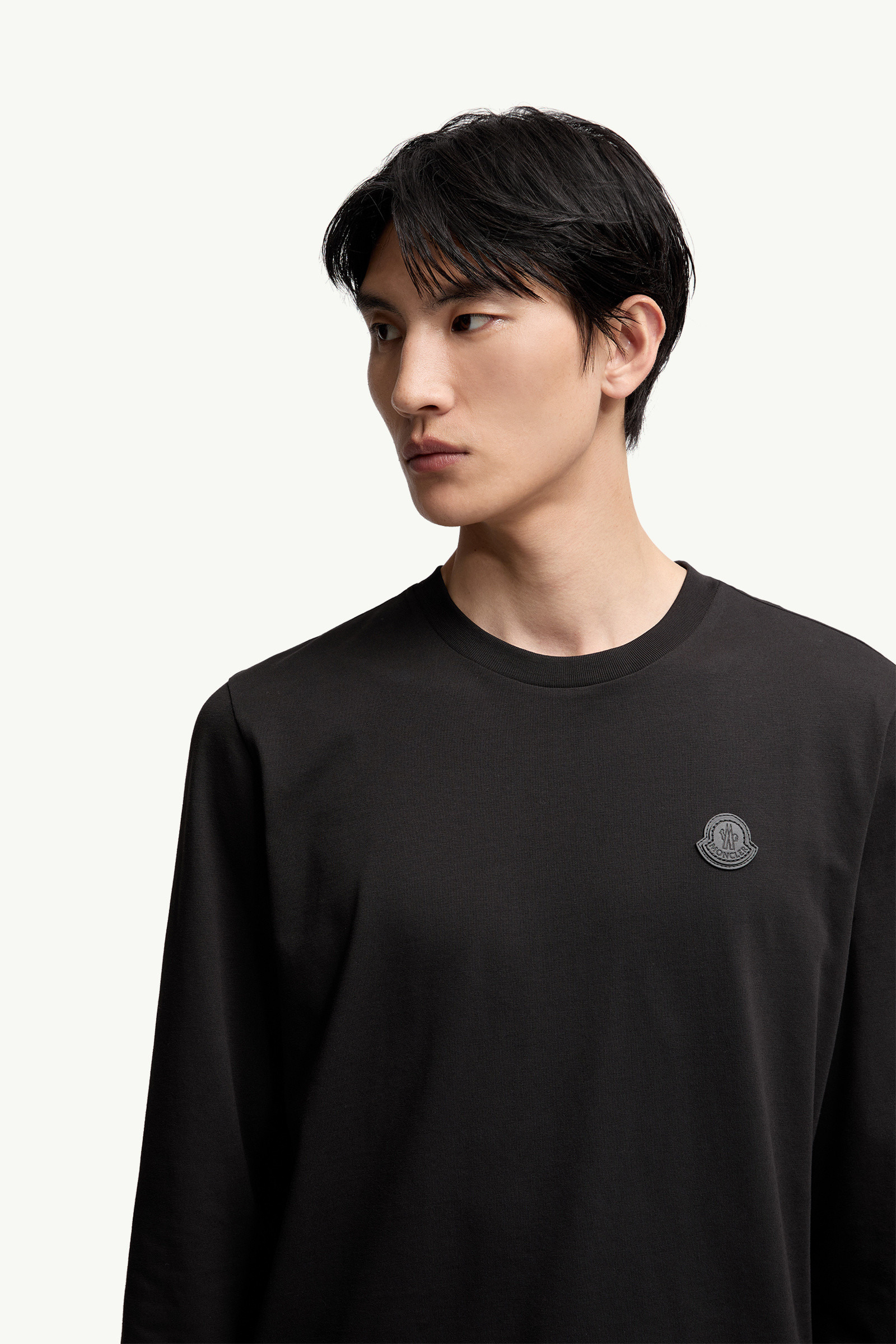 Leather Logo Long Sleeve Cotton T-Shirt - 6