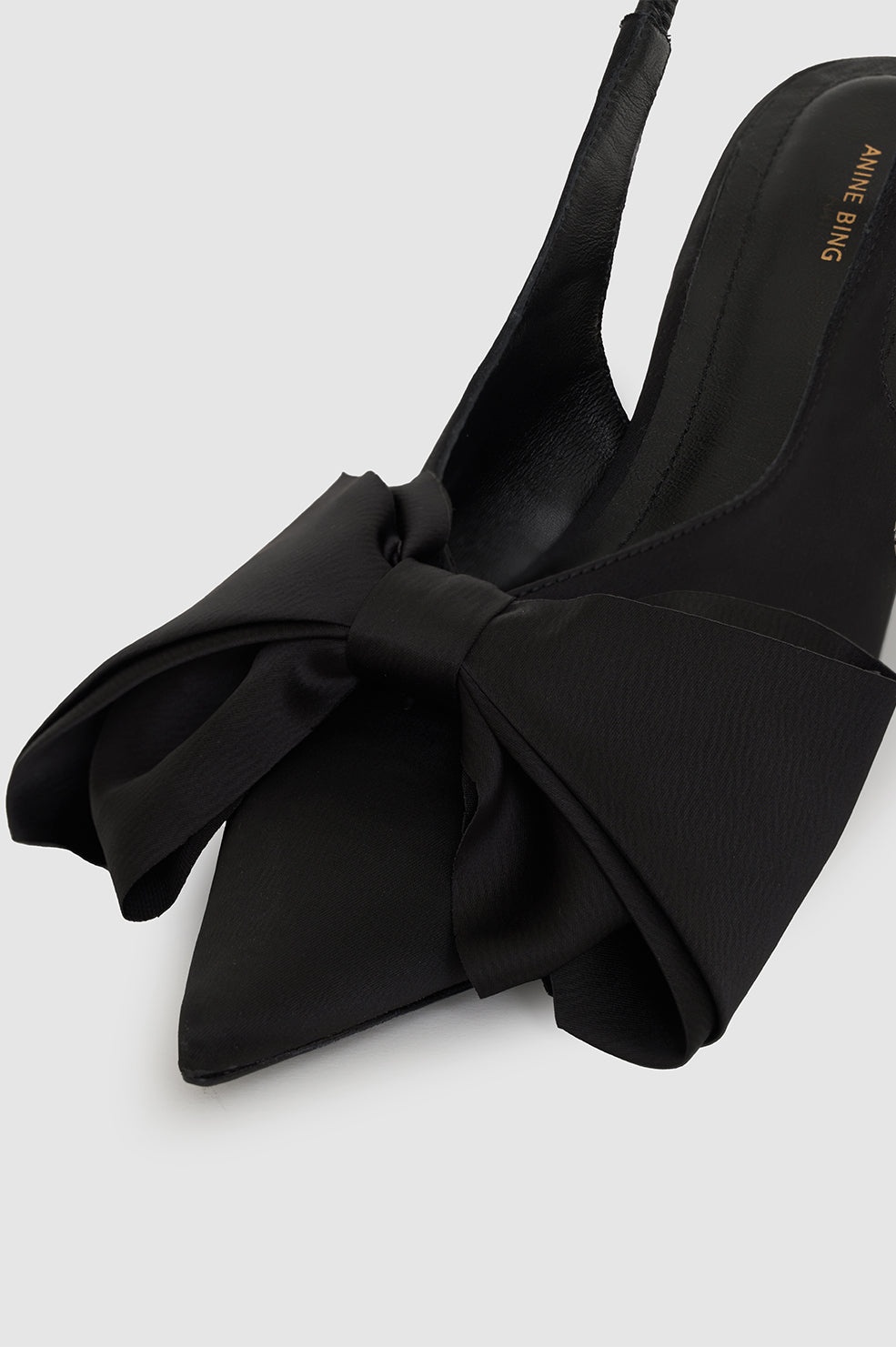 Nina Heels With Bow - Black Satin - 5