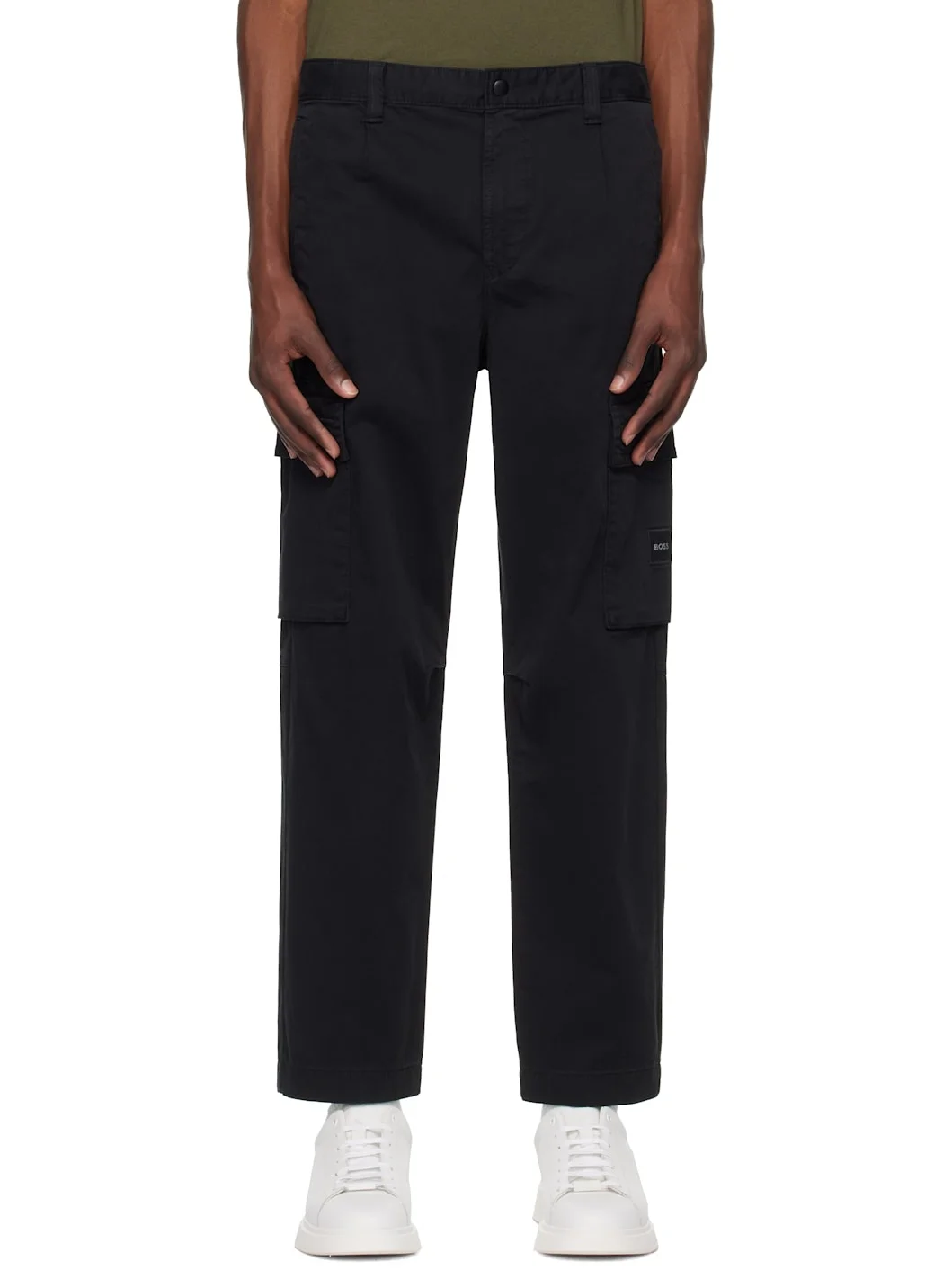 Black Logo Patch Cargo Pants - 1