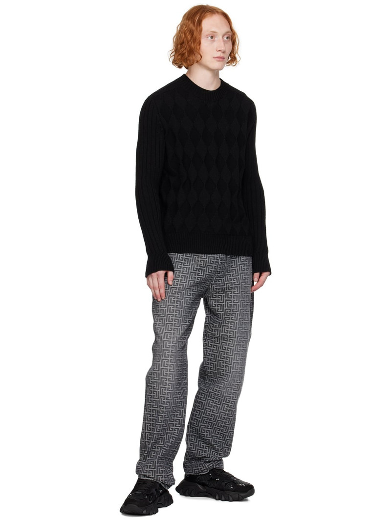 Balmain Black Chunky Diamond Jacquard Sweater outlook