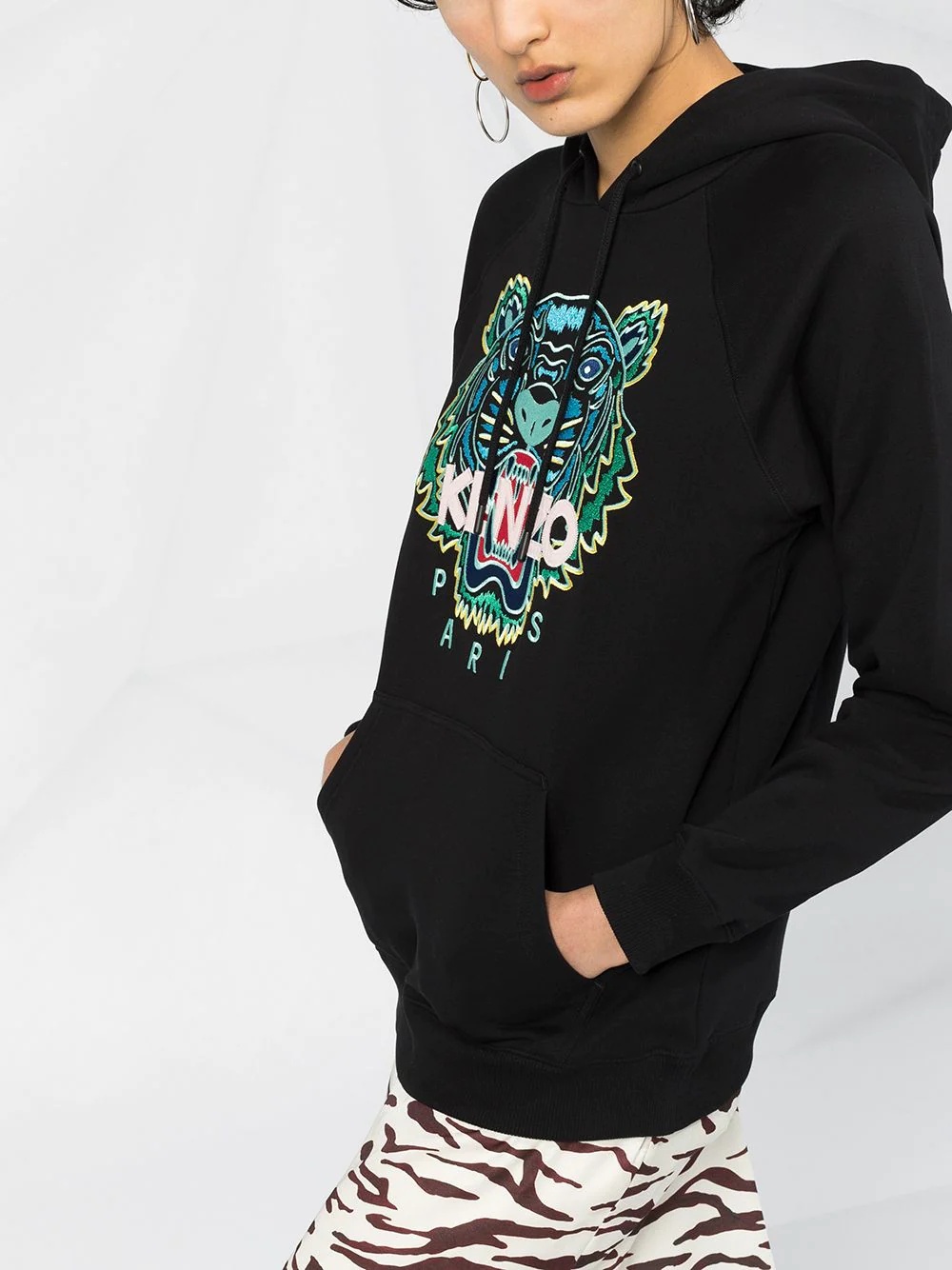 Tiger embroidered logo hooded sweatshirt   - 3