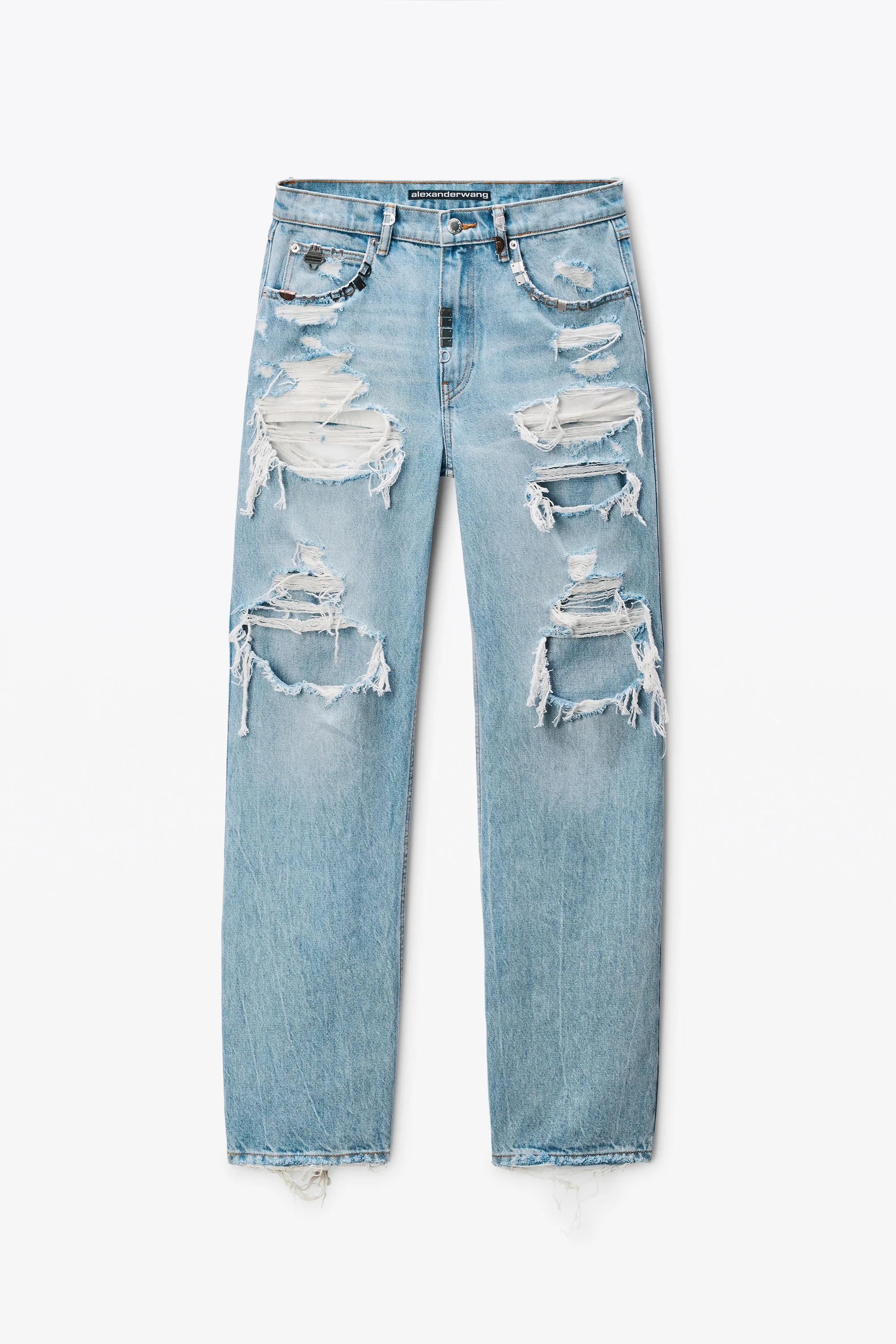 distressed ez mid-rise jeans with hardware - 1
