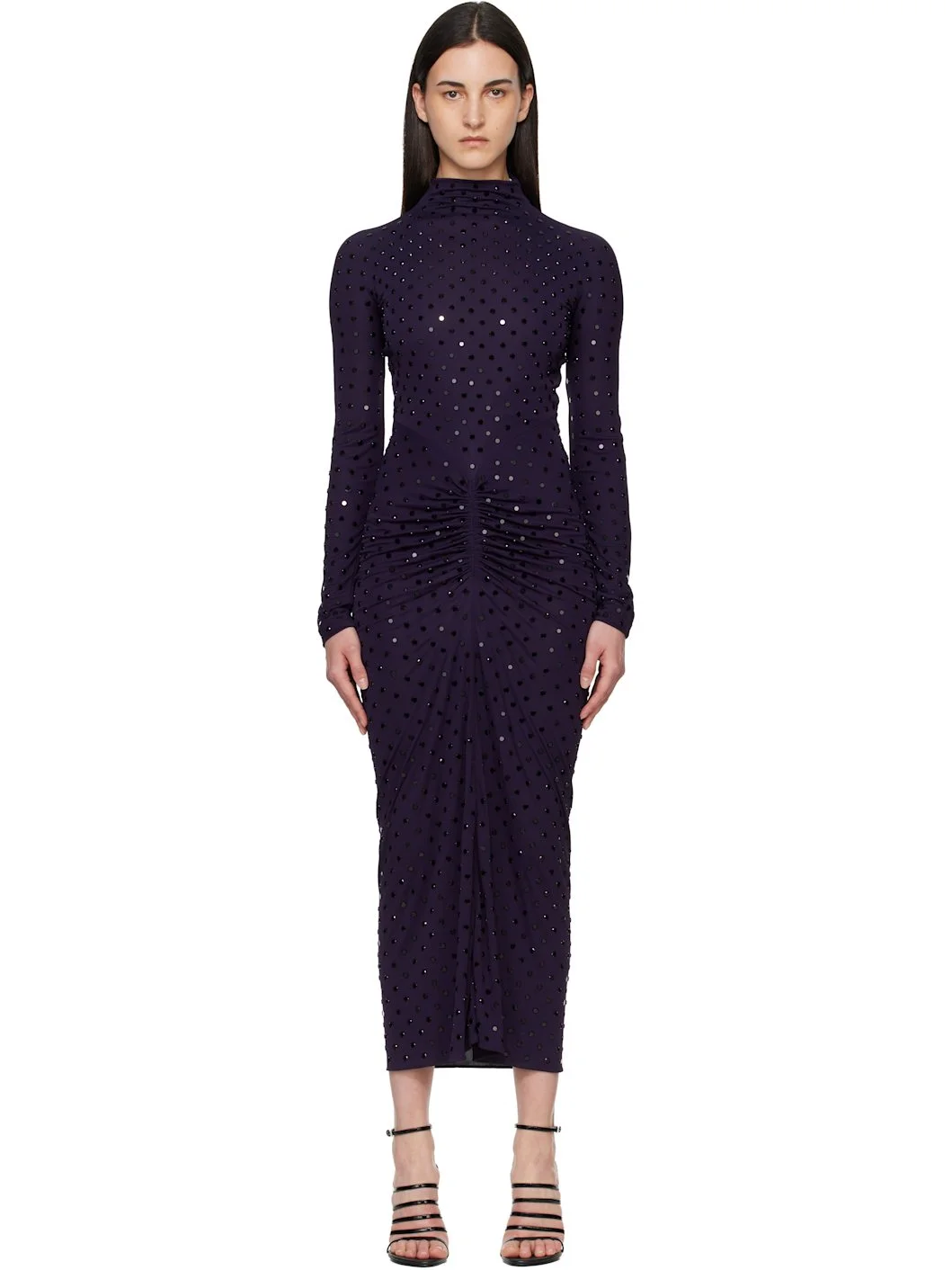 Purple Draped Fluid Strass Jersey Maxi Dress - 1