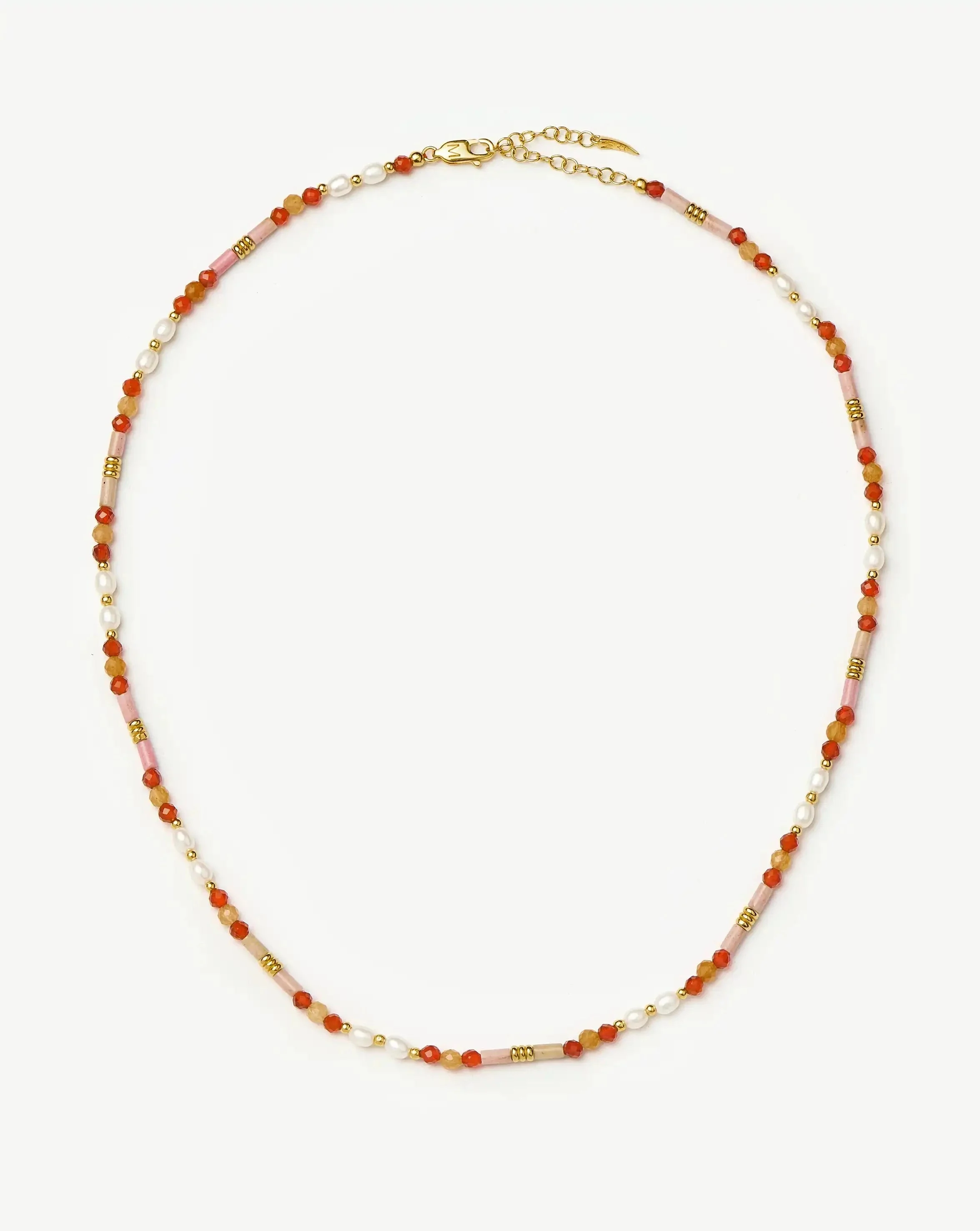 Beaded Gemstone & Pearl Short Necklace - 1