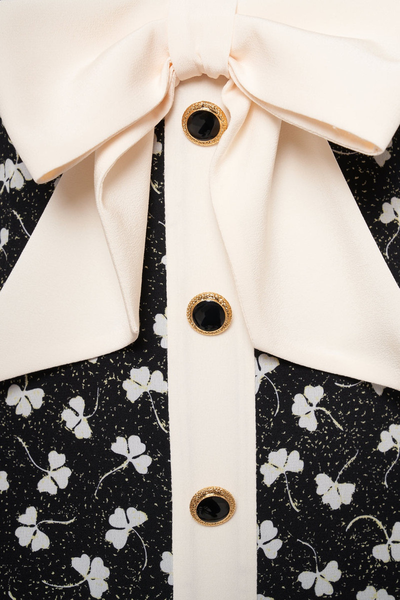 CLOVER PRINT SILK DRESS WITH JWL BUTTONS AND BOW 3