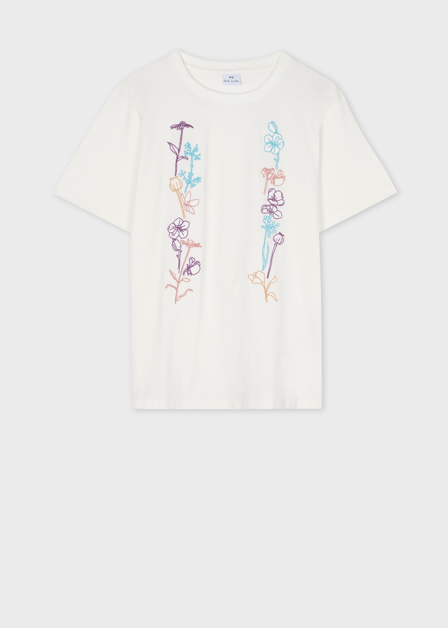 Women's Ecru Cotton 'Embroidered Flowers' T-Shirt - 1