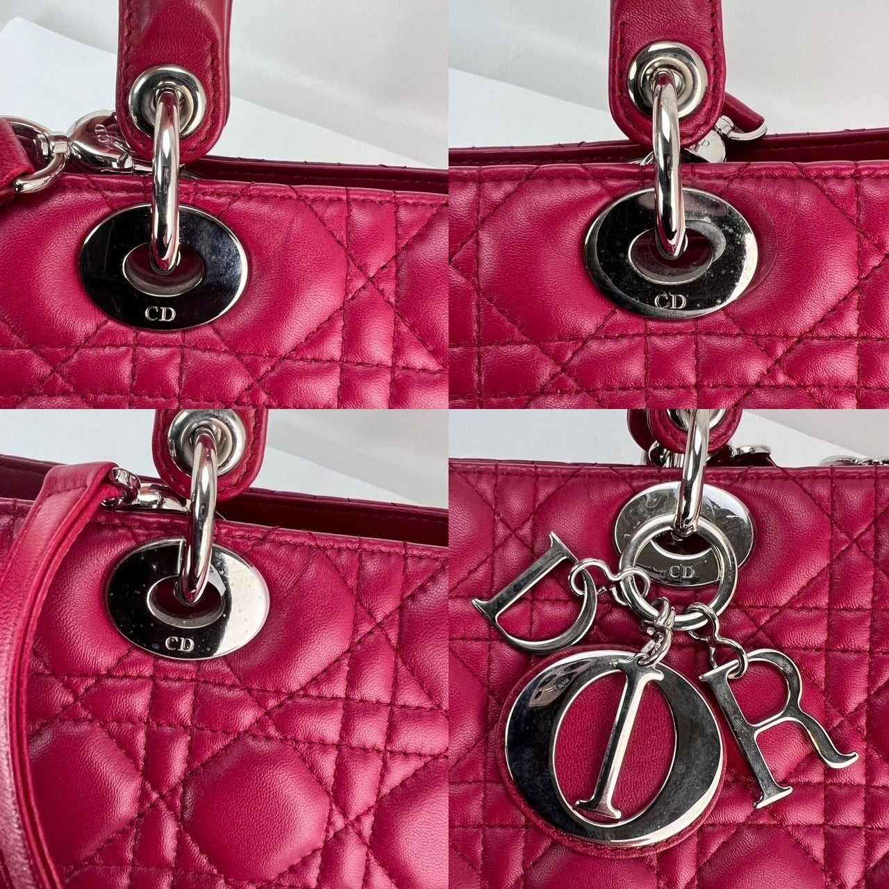 Christian Dior Lambskin Cannage Large Red Lady Dior Shoulder Bag - 3