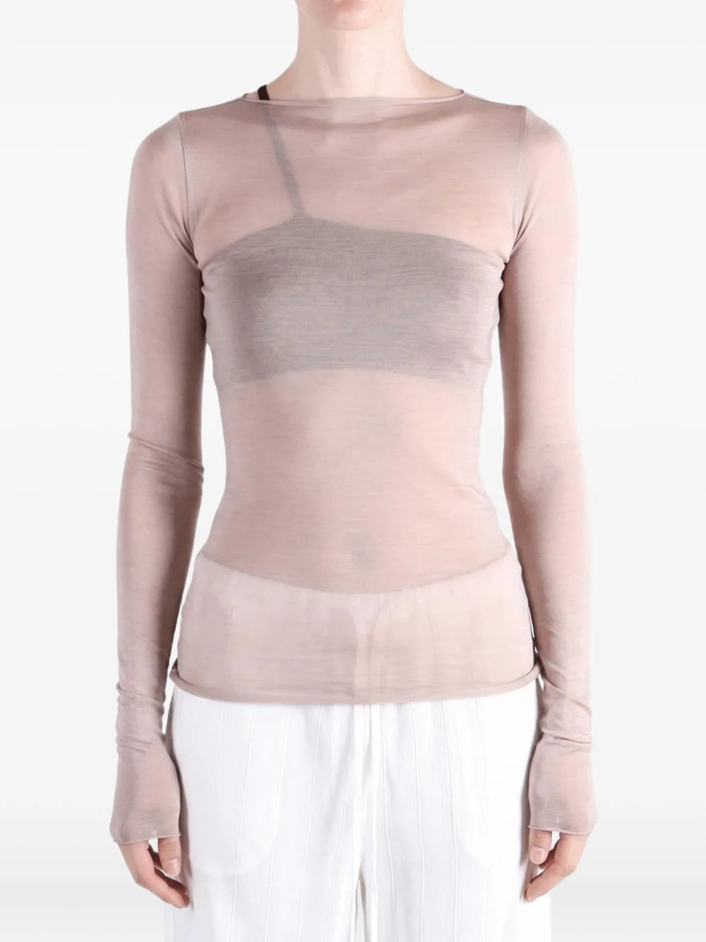 semi-sheer long-sleeve top - 1