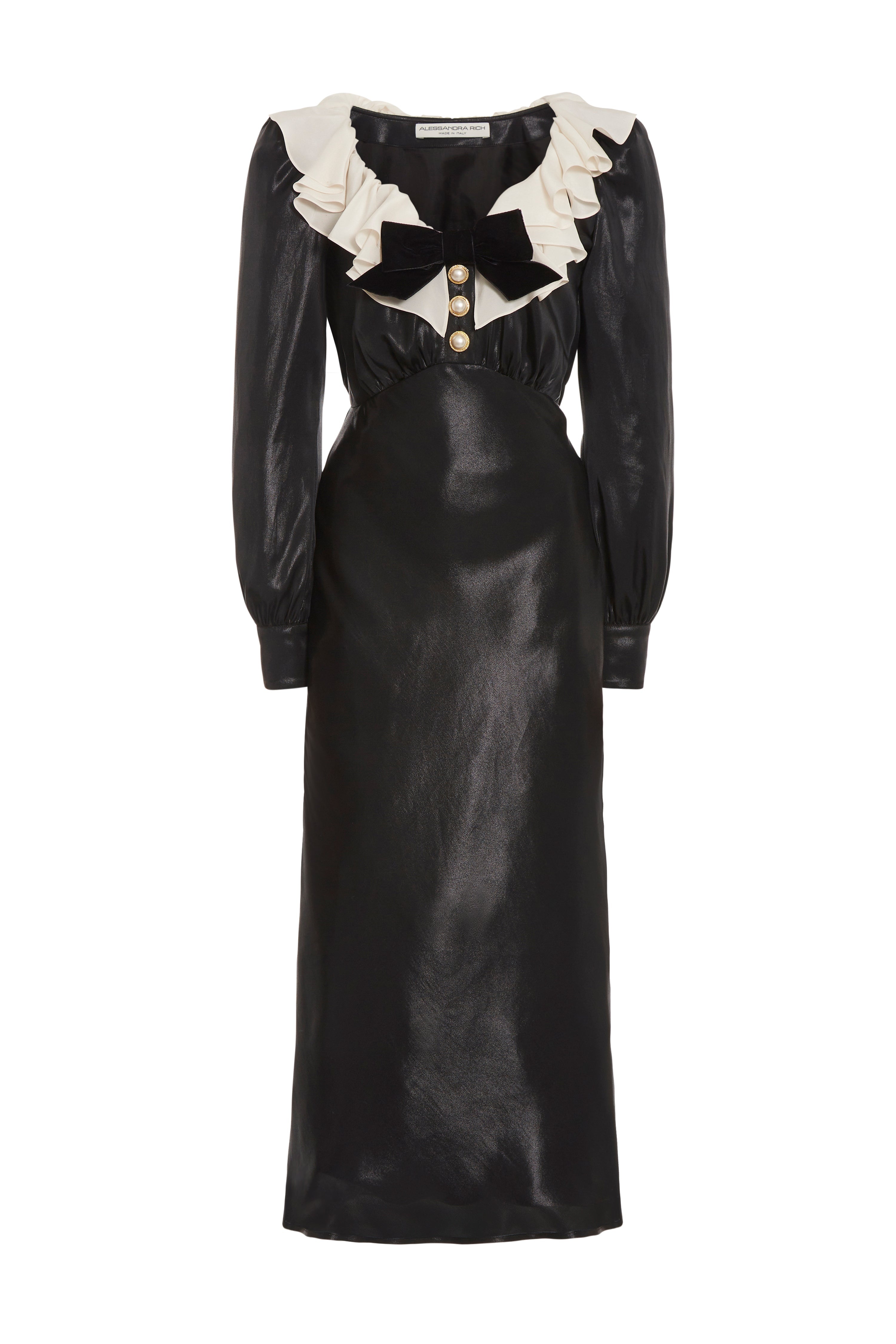 LAMINATED SILK DRESS WITH VOLANT COLLAR - 1