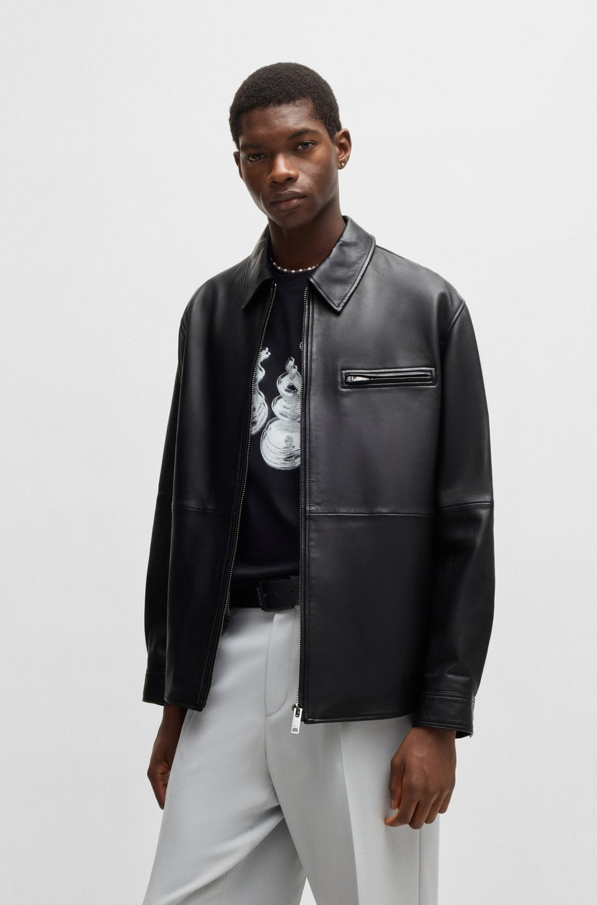 ZIP-UP LEATHER JACKET WITH CHEST POCKET - 2