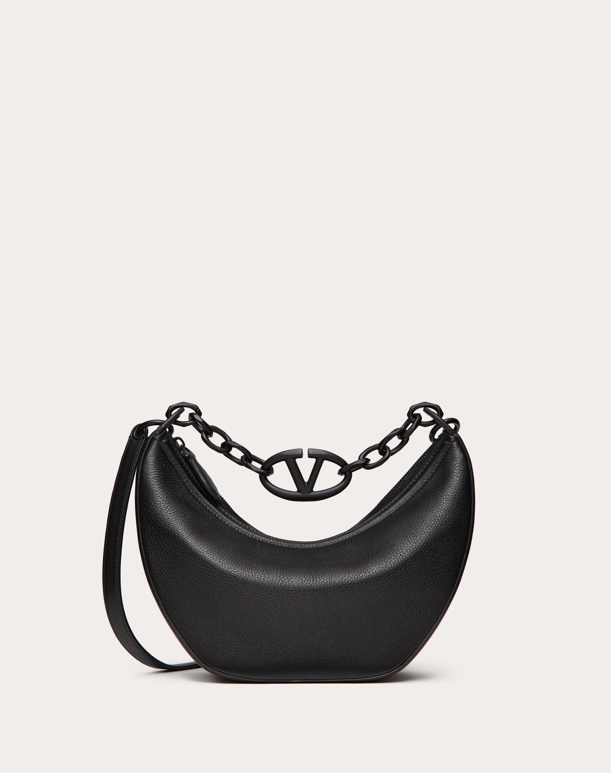 VLOGO MOON SMALL HOBO BAG IN GRAINY CALFSKIN WITH CHAIN - 1