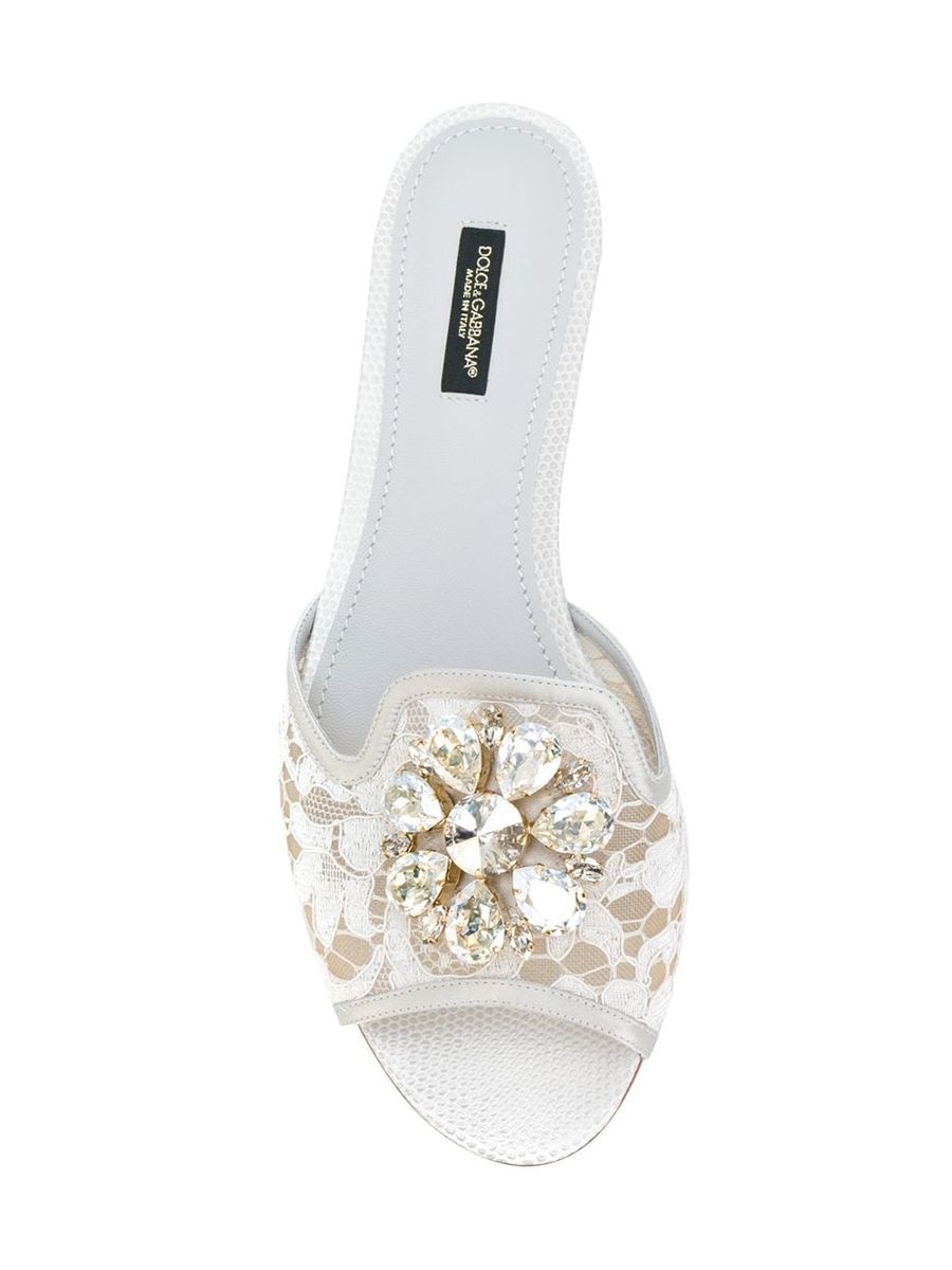 DOLCE & GABBANA Crystal lace flat sandals - 3