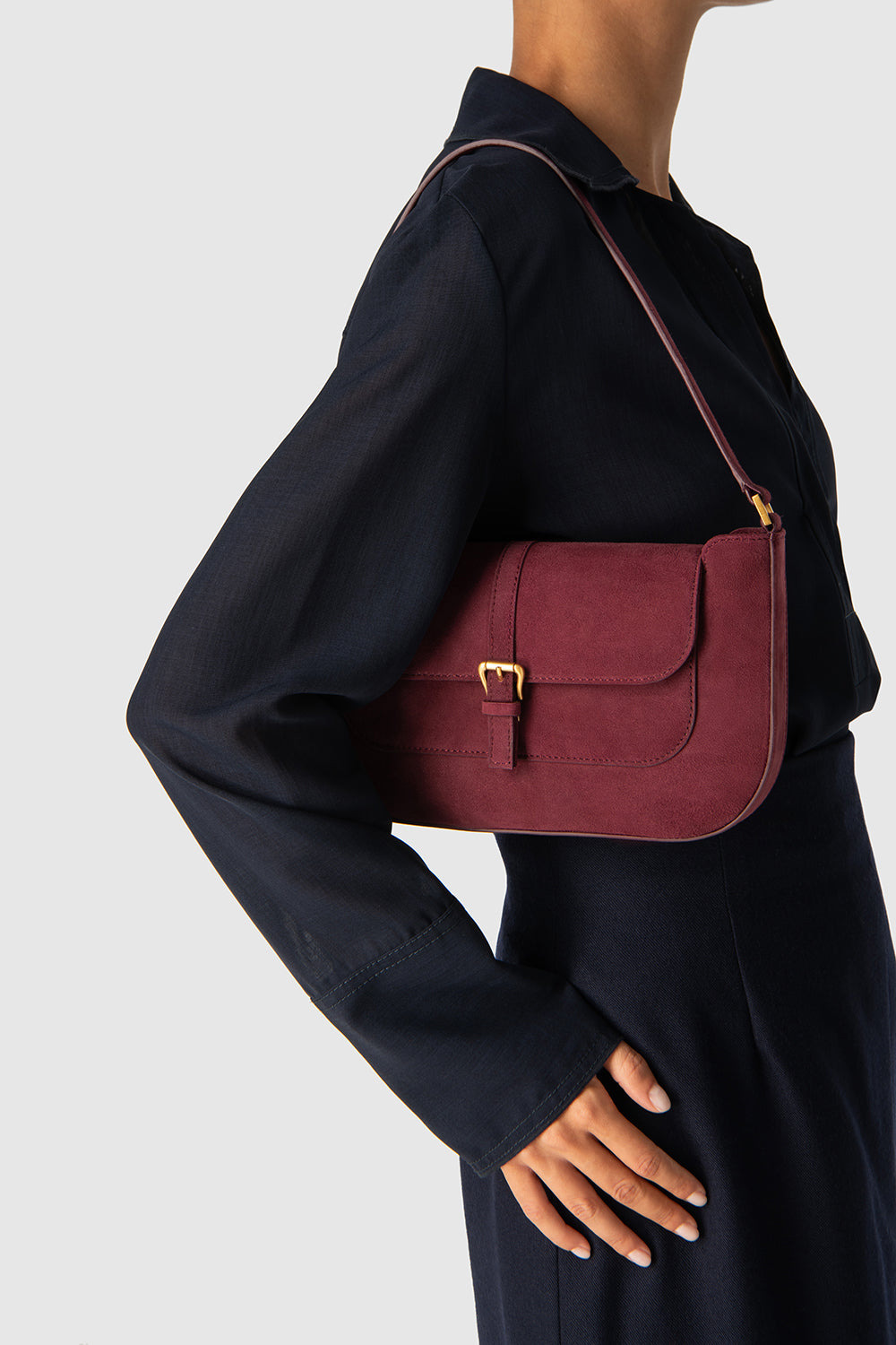 Miranda Sour Cherry Suede Leather Shoulder Bag - 6