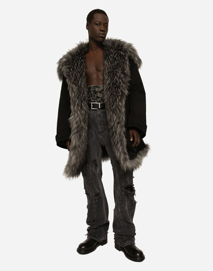Multi-pocket cotton pea coat with faux fur details - 6