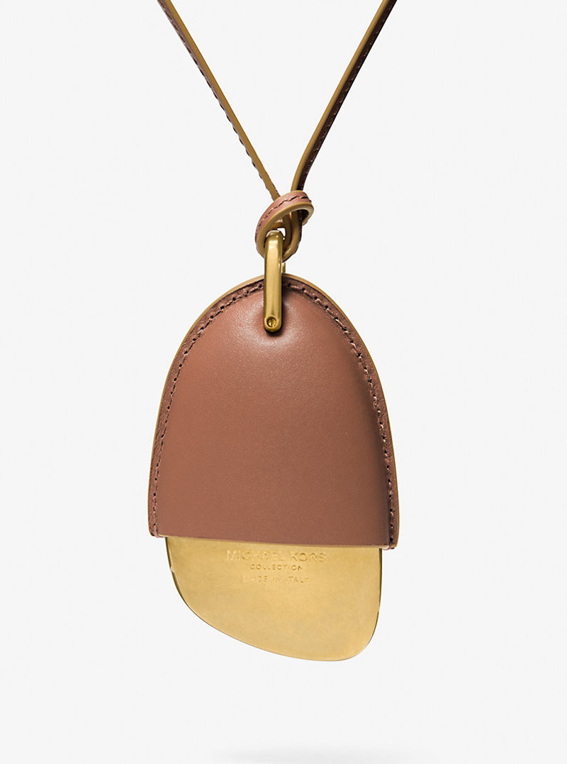 MICHAEL KORS COLLECTION Brushed Brass and Leather Wrapped Pendant Necklace outlook