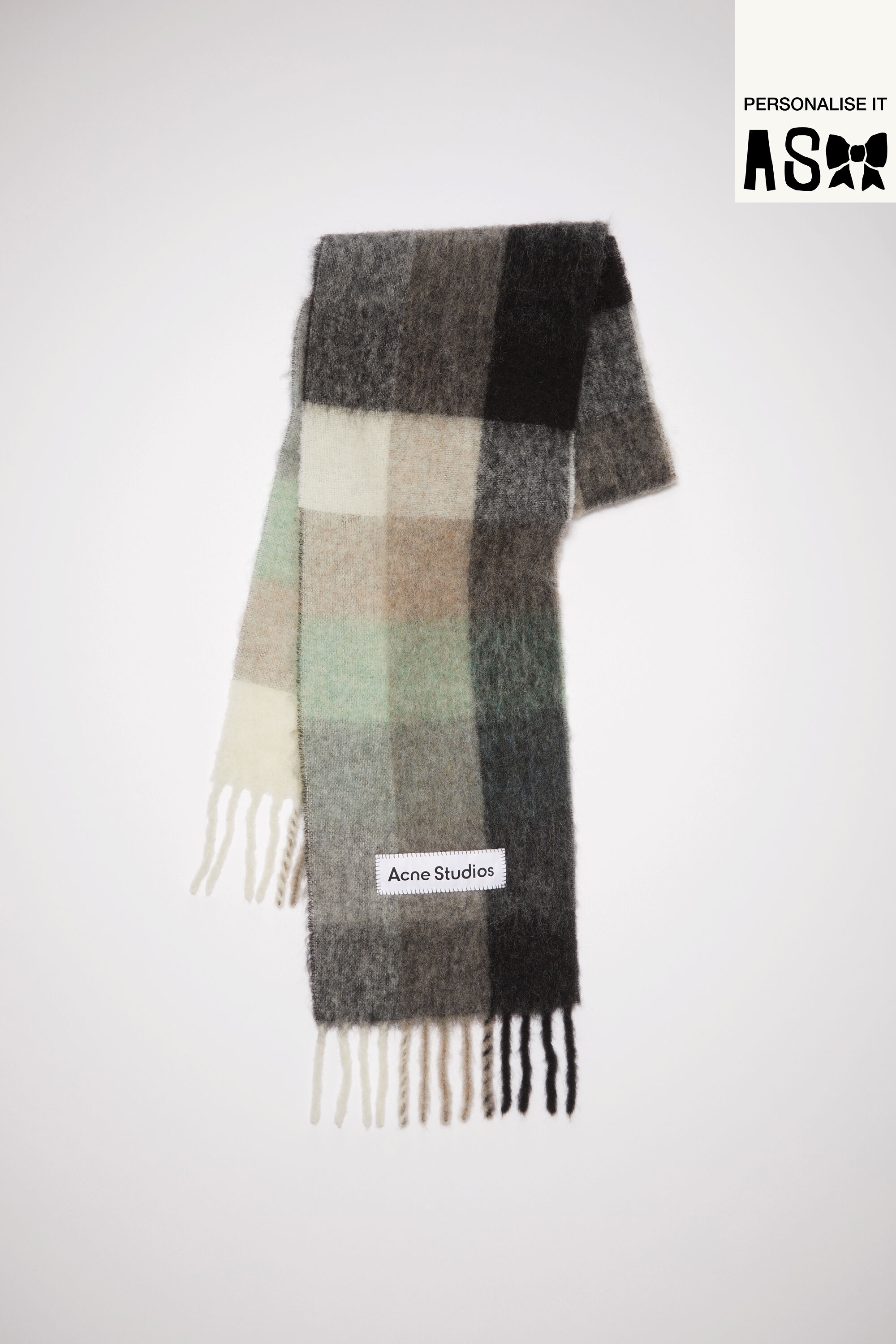 Mohair checked scarf - Green/grey/black - 1