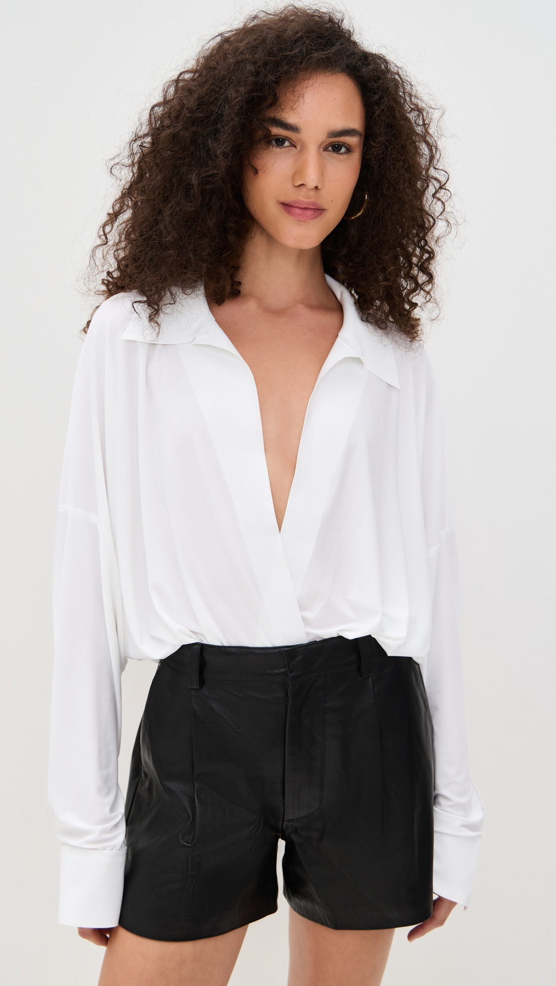 Super Oversized Boyfriend Neck Shirt Bodysuit - 6