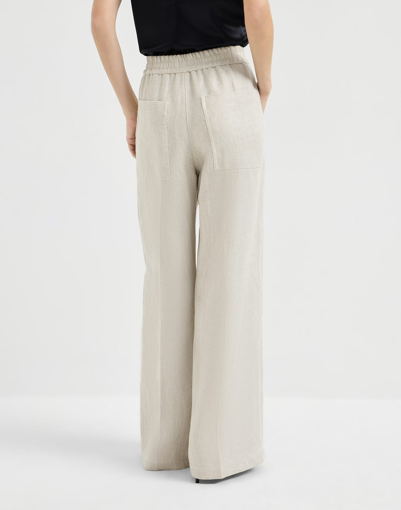 Brunello Cucinelli Linen and cotton chevron loose track trousers outlook