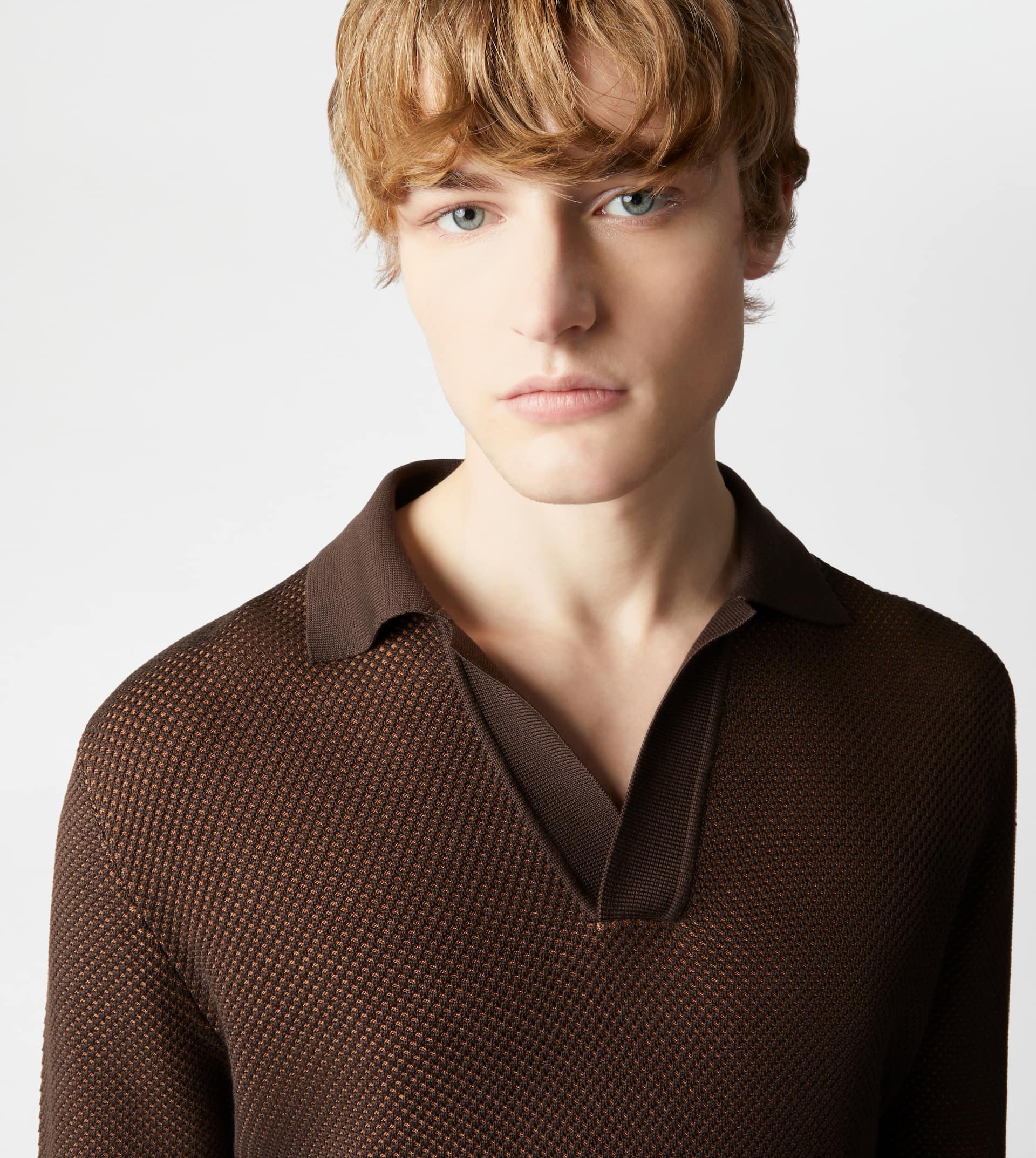 POLO SHIRT IN KNIT - BROWN - 5