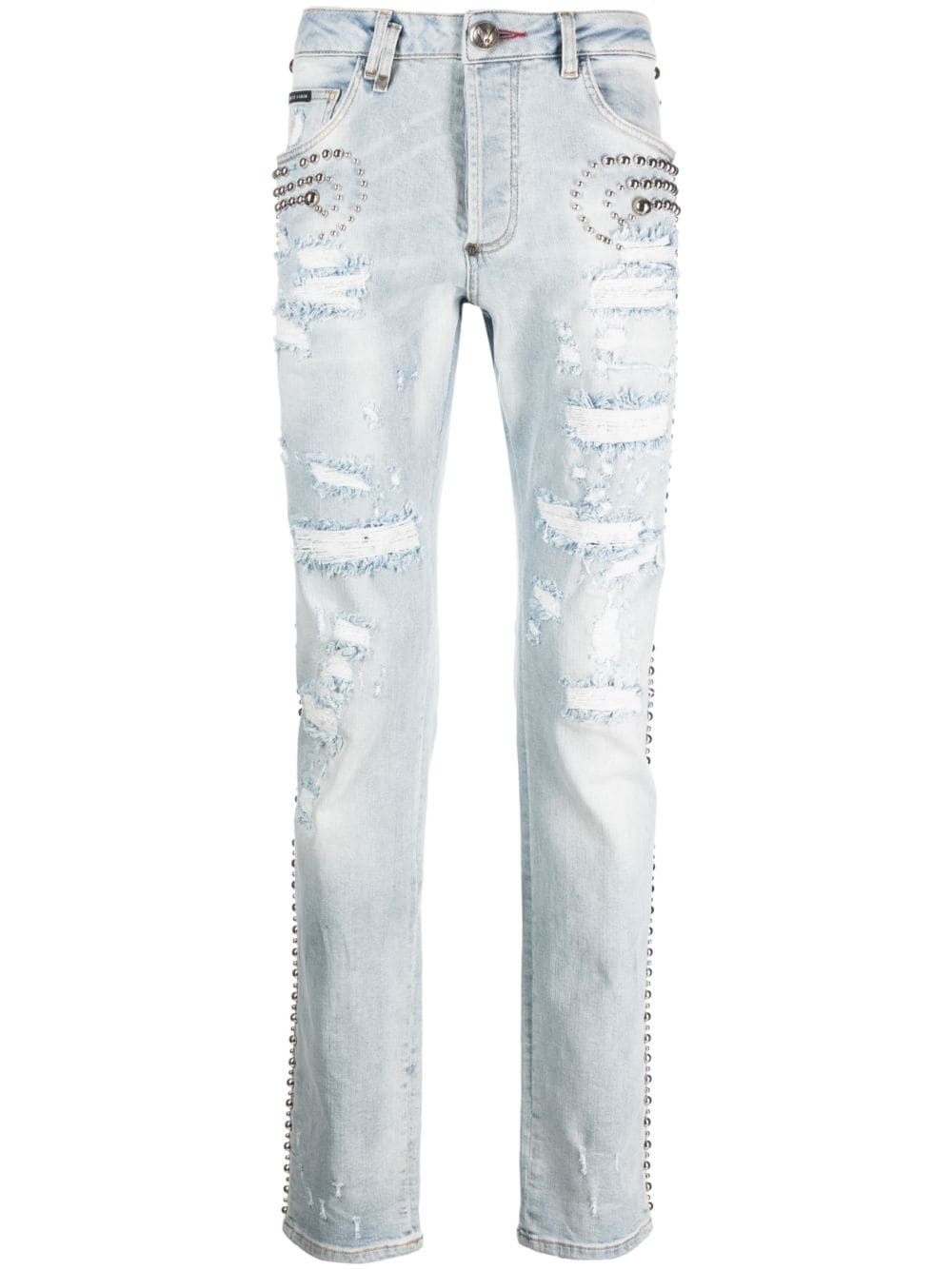 stud-embellished distressed jeans - 1