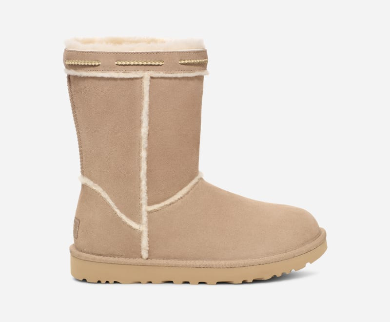 ® Women's Classic Short Shearling Braid Sheepskin Classic Boots in Dune 1