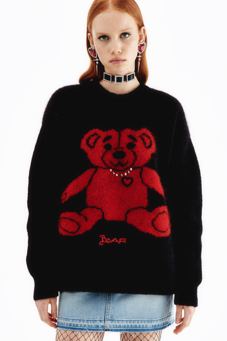 KNITTED MOHAIR JUMPER WITH BEAR AND HOTFIX - 4