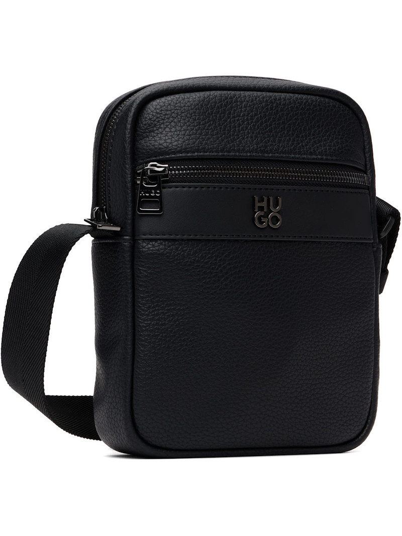 HUGO Black Grain Faux-Leather Bag outlook