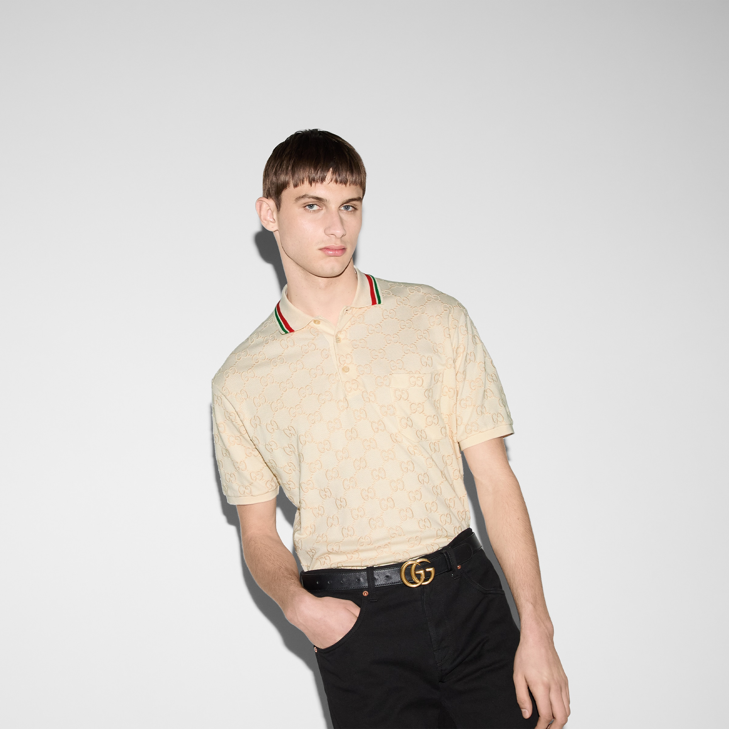 Cotton piquet polo with GG - 6