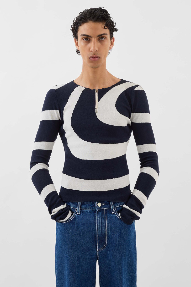 SUNNEI FITTED TOP W ZIP SPIRAL / dark blue & off white outlook