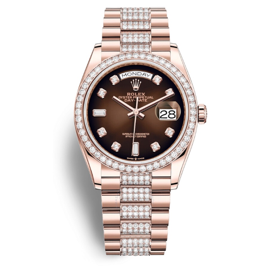 Rolex Day-Date 36 Chocolate Dial 18kt Everose Gold Diamond-Set President Watch 128345CHDDP - 1