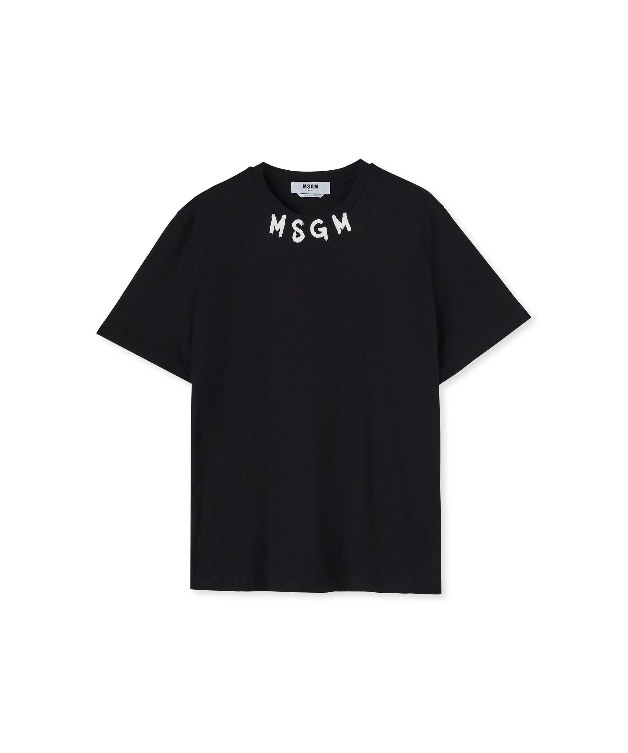 Cotton crewneck t-shirt with brushed MSGM logo at the neckline - 1