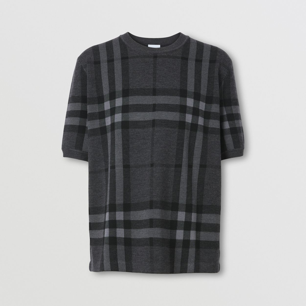 Short-sleeve Check Silk Wool Jacquard Top - 1