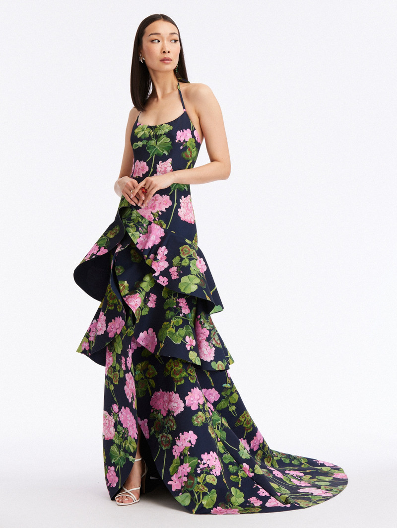 RUFFLE GERANIUM FAILLE GOWN 1