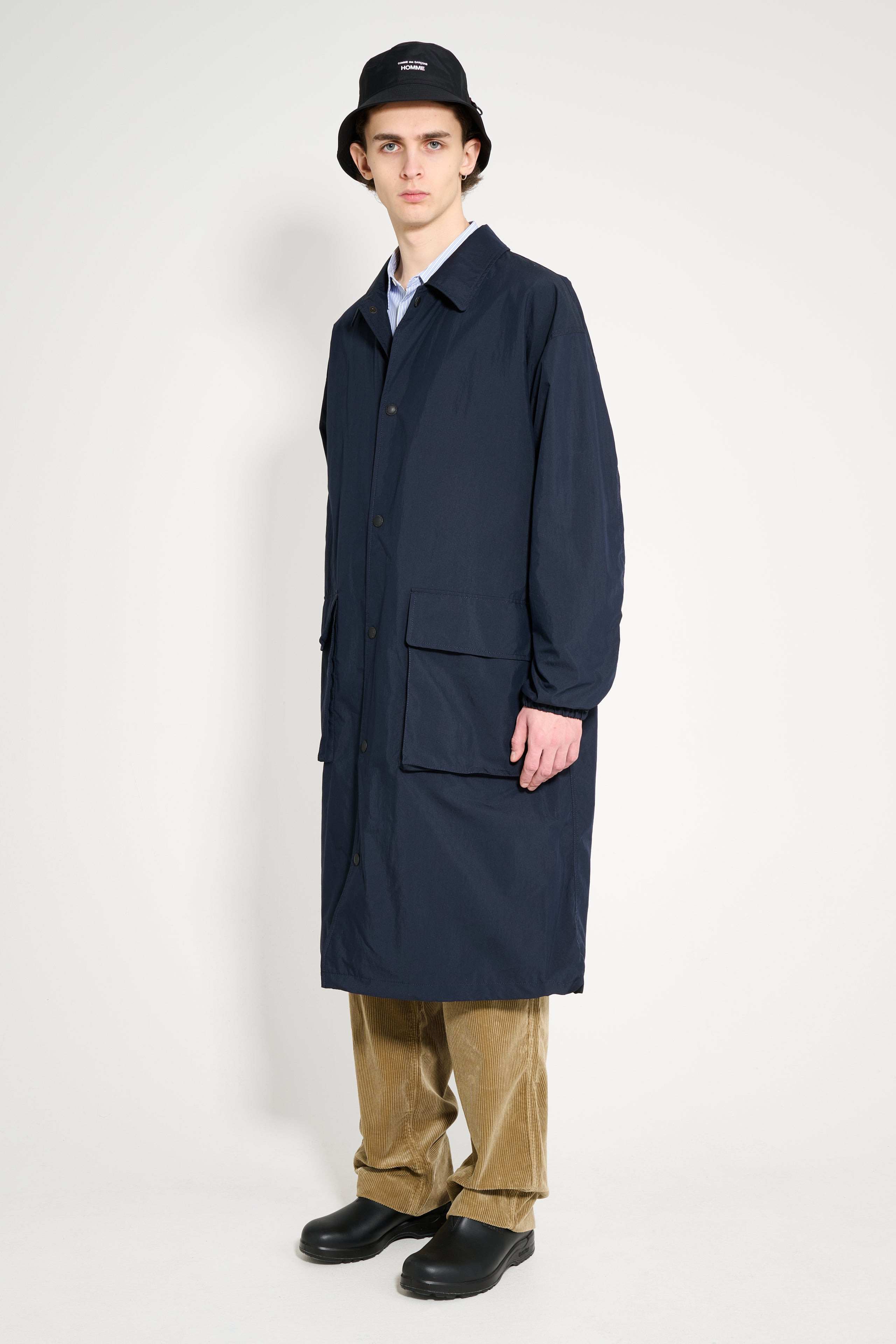 COMME DES GARÇONS HOMME TYPEWRITER COTTON MAC COAT NAVY - 2
