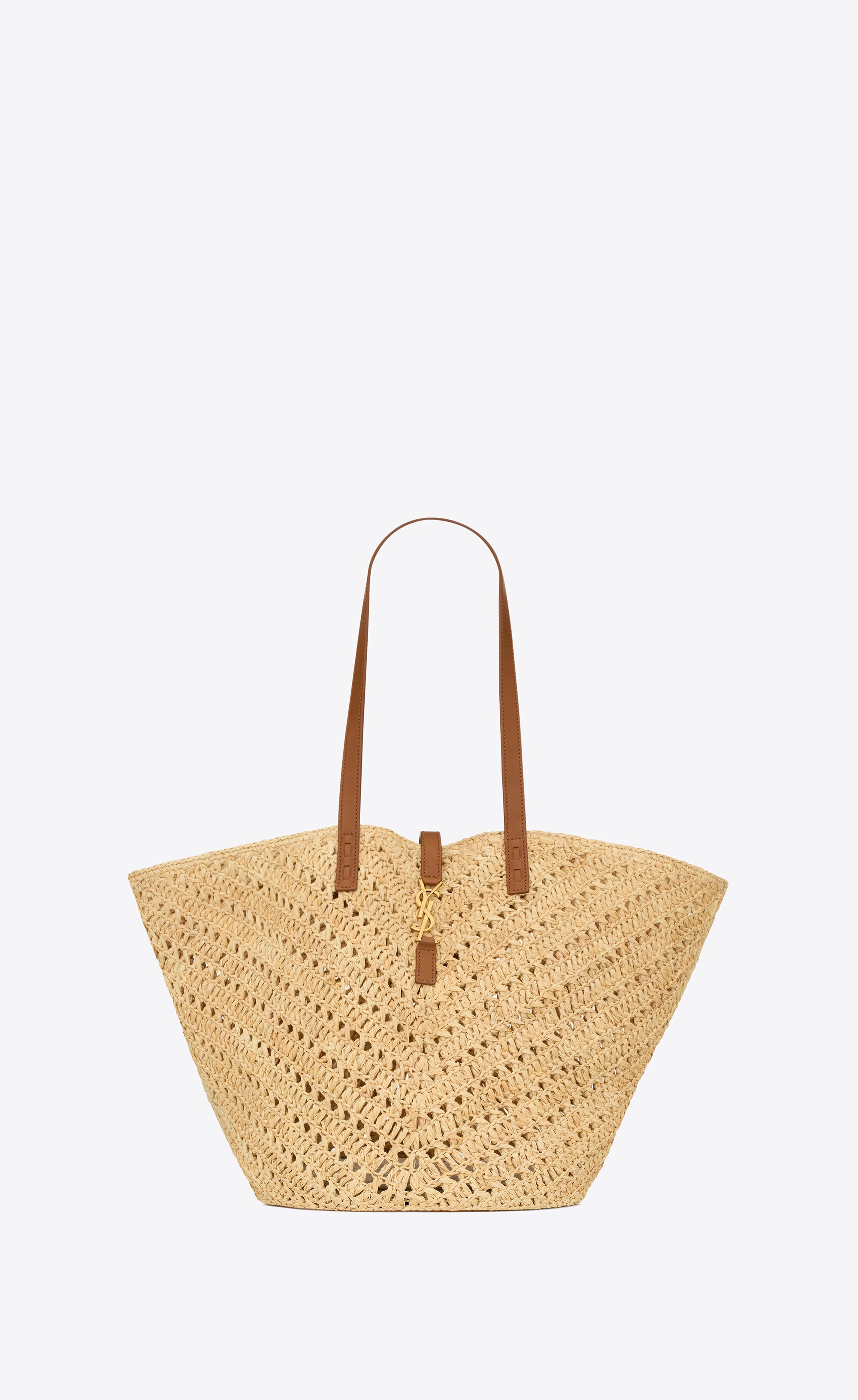 panier medium in raffia and vegetable-tanned leather - 1